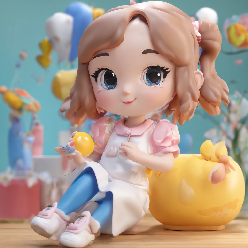 super cute girl IP by pop mart, Bright eyes, cherub,Little white dress, Clay, Models, a blind box toy, Glossy and delicate,Clean background, Good gloss, 3D rendering of,Best quality