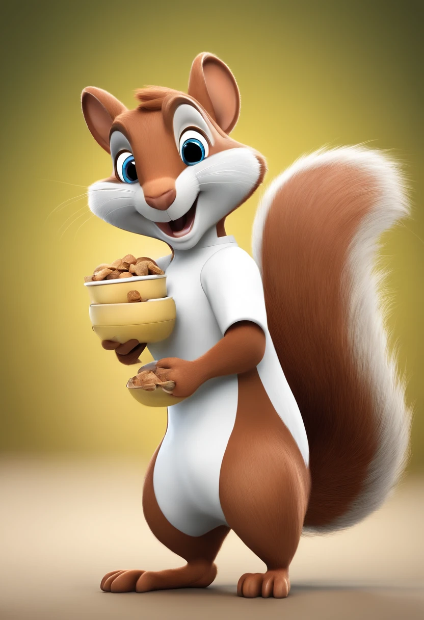 Cartoon squirrel holding plate gives thumbs up, 1024x1024, com mascot, mascot illustrations, Cute cartoon character, high school mascot,Wear clothes,white backgrounid