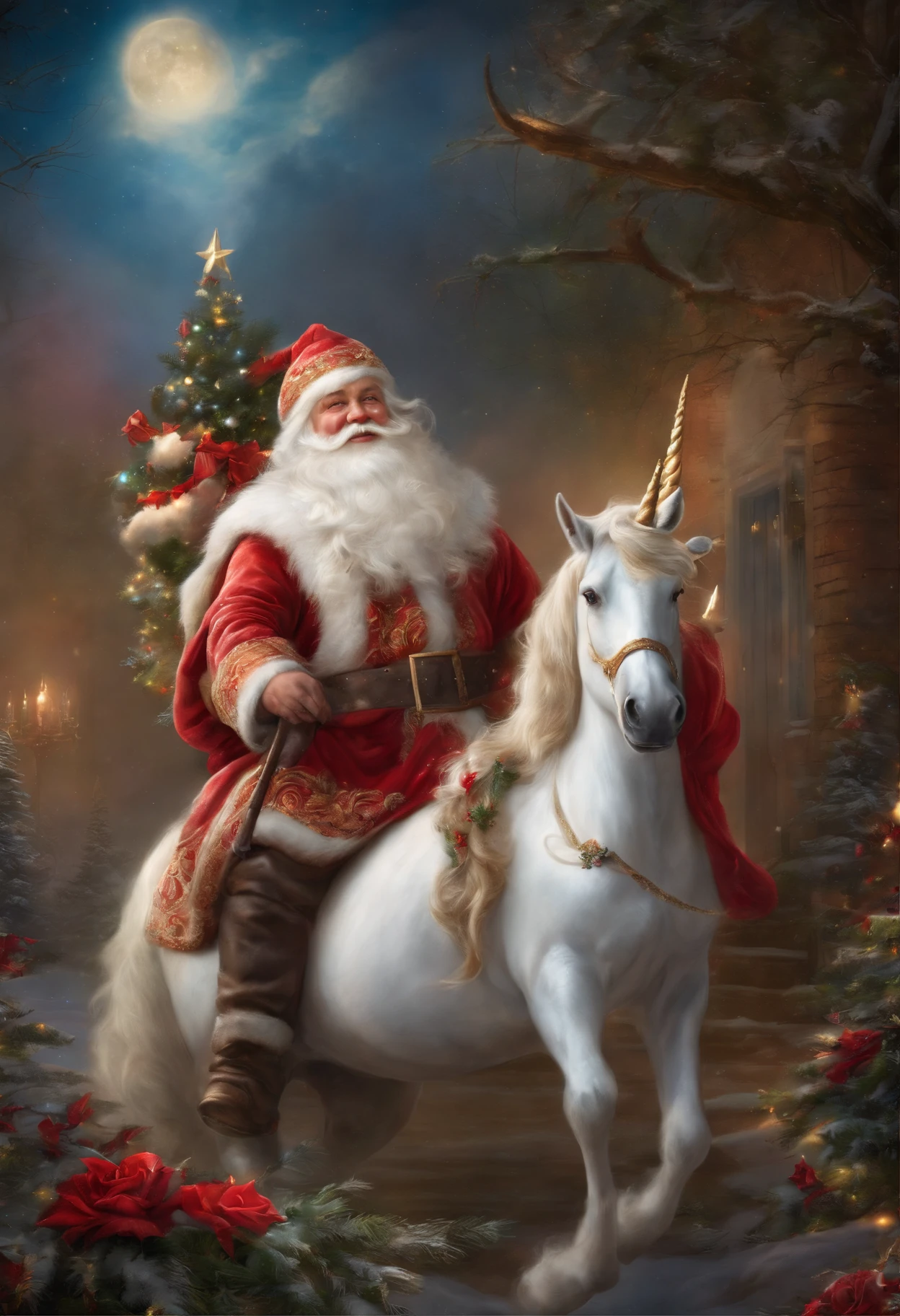 Picture Santa and the unicorn side by side, perhaps with Santa’s arm around the unicorn’s neck in a friendly gesture.