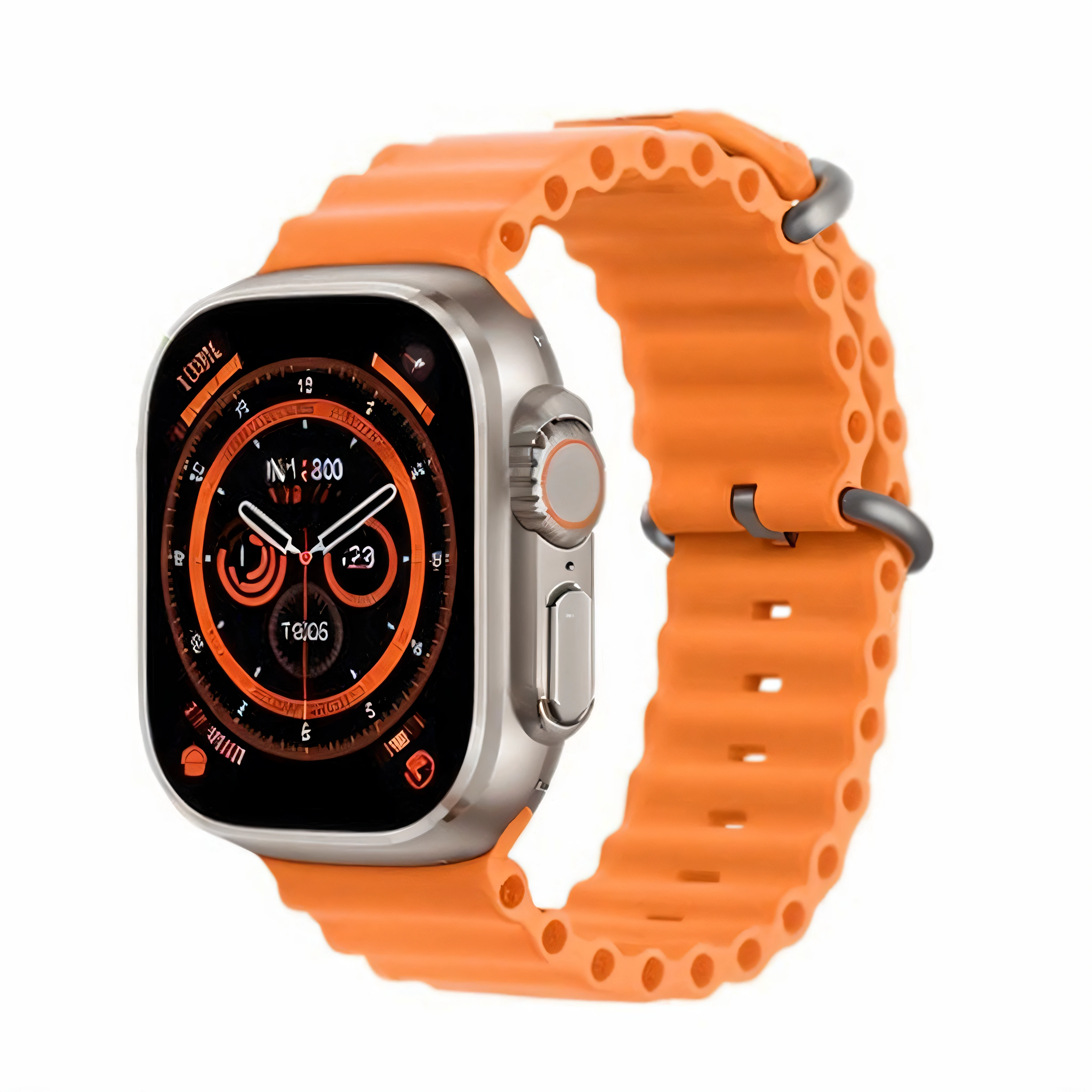 A photorealistic image of a smartwatch serie 8 ultra+ placed on a podium. The smartwatch is black and has a sleek and modern design. The screen is large and colorful, and the watch is centered on the podium. The background is solid black. The lighting is diffused and soft, creating a professional look.
This prompt is designed to create an image that is visually appealing and informative. The image should be sharp and free of distortions. The lighting and camera positioning will help to highlight the details of the smartwatch.