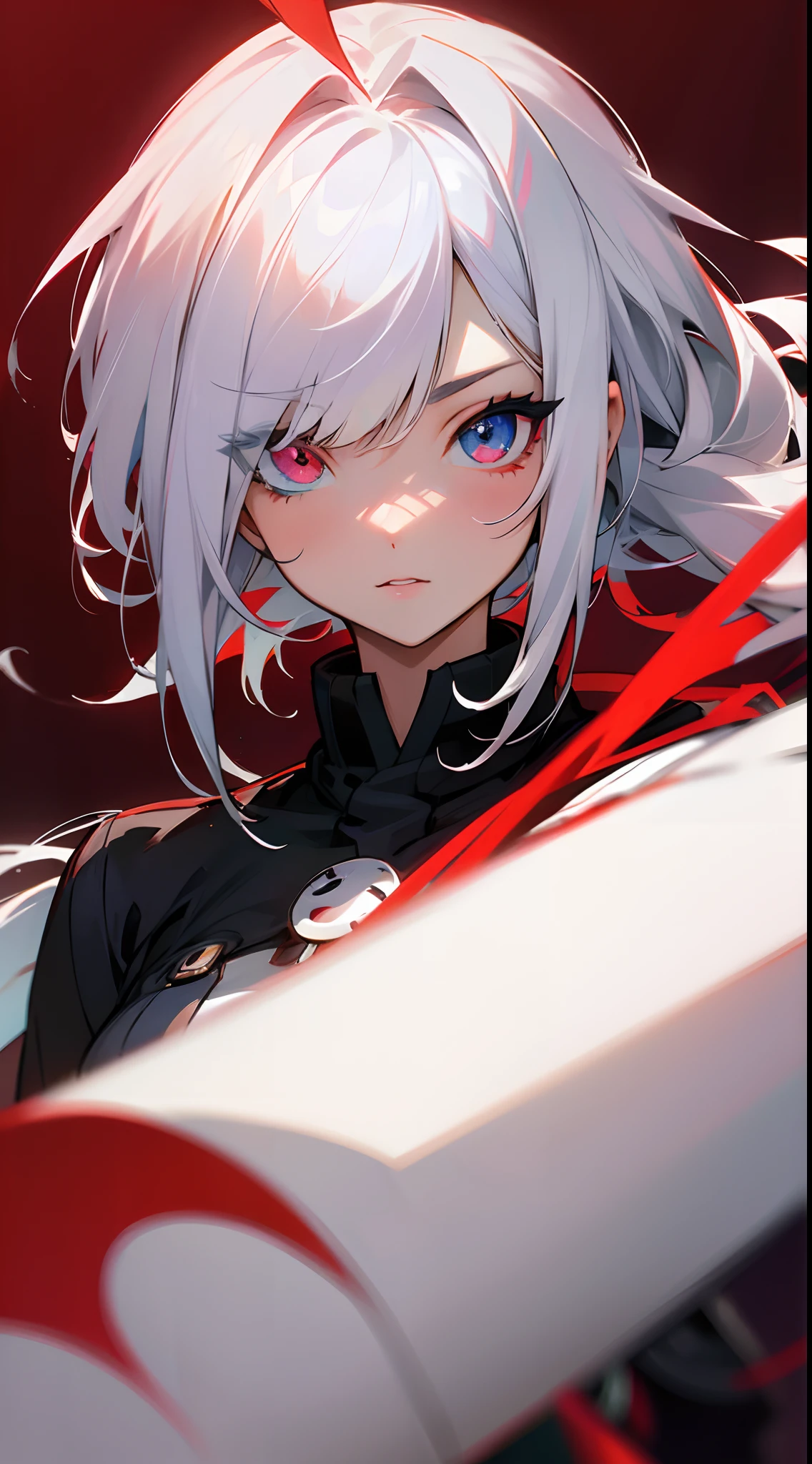 Heterochromia, (red right eye and white left eye), anime girl