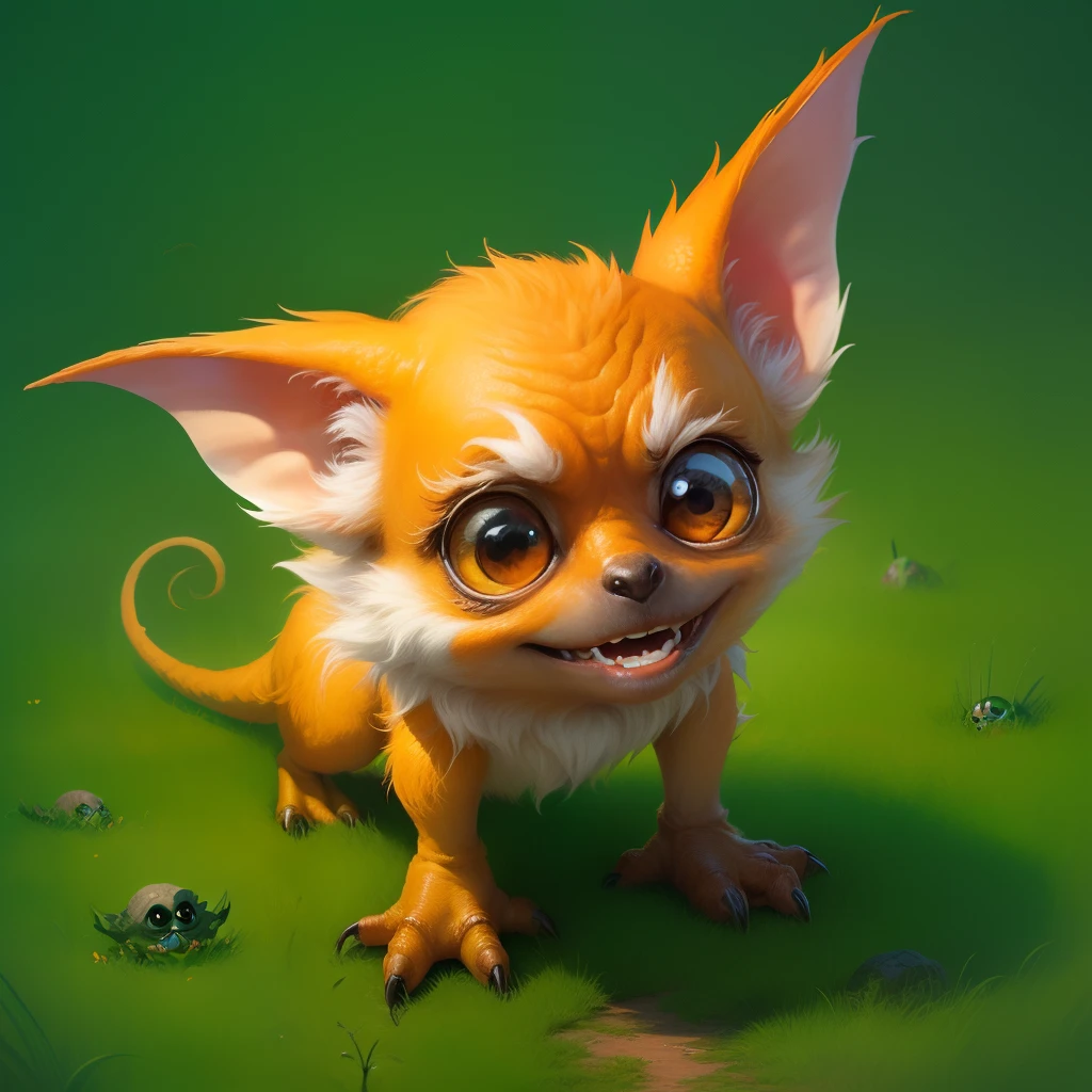A goosebumps cover style image of Tiny orange monsters that look similar to gremlins
