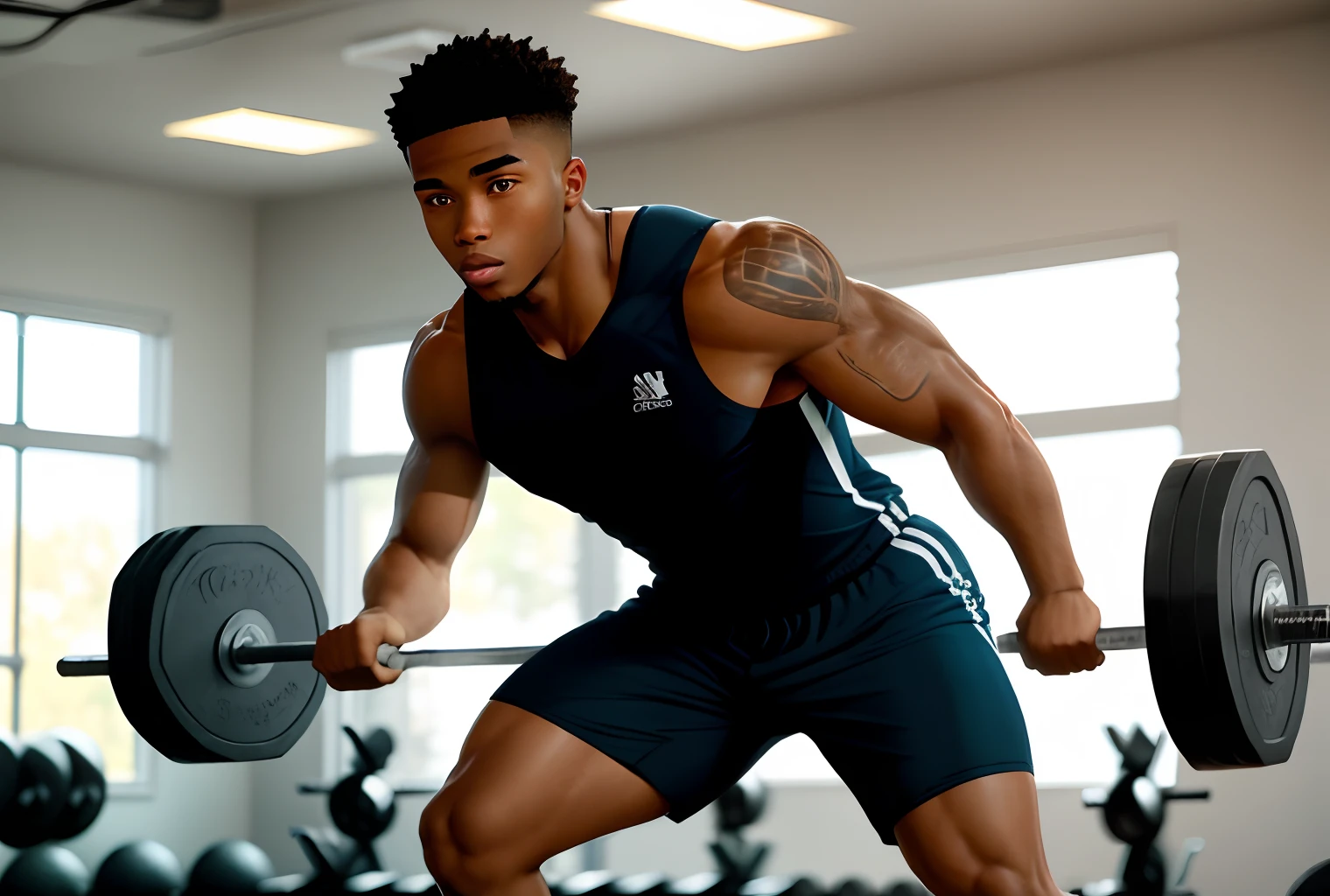 25-year-old young black man playing sports in a weight room