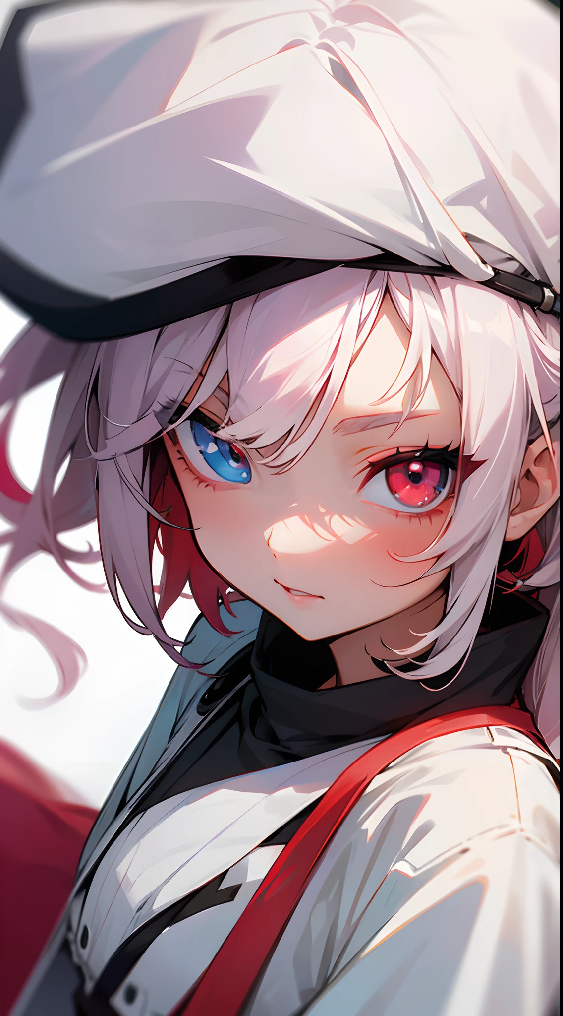 Heterochromia, (red right eye and white left eye), anime girl
