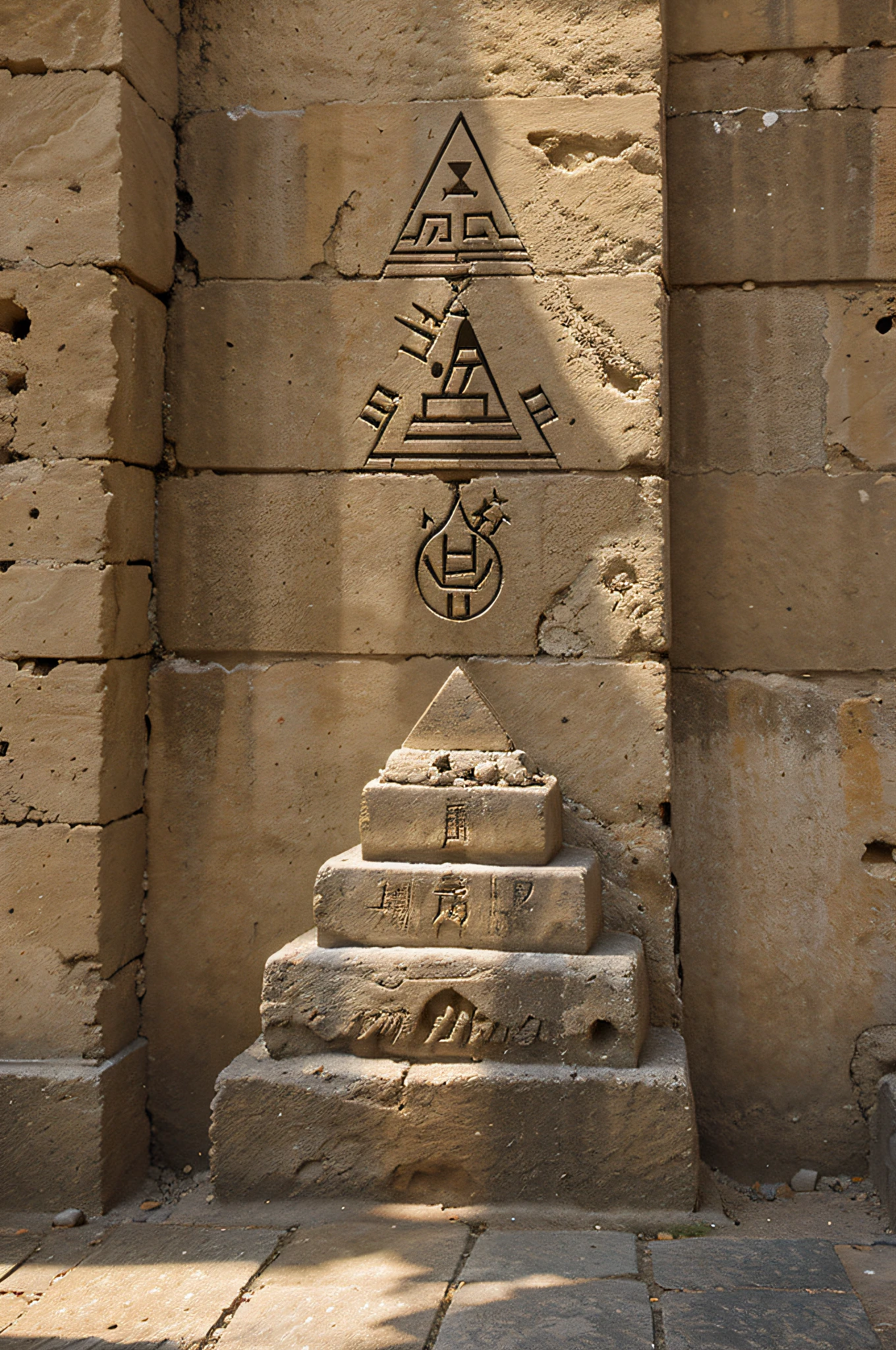 Hieroglyph on stone wall of pyramid