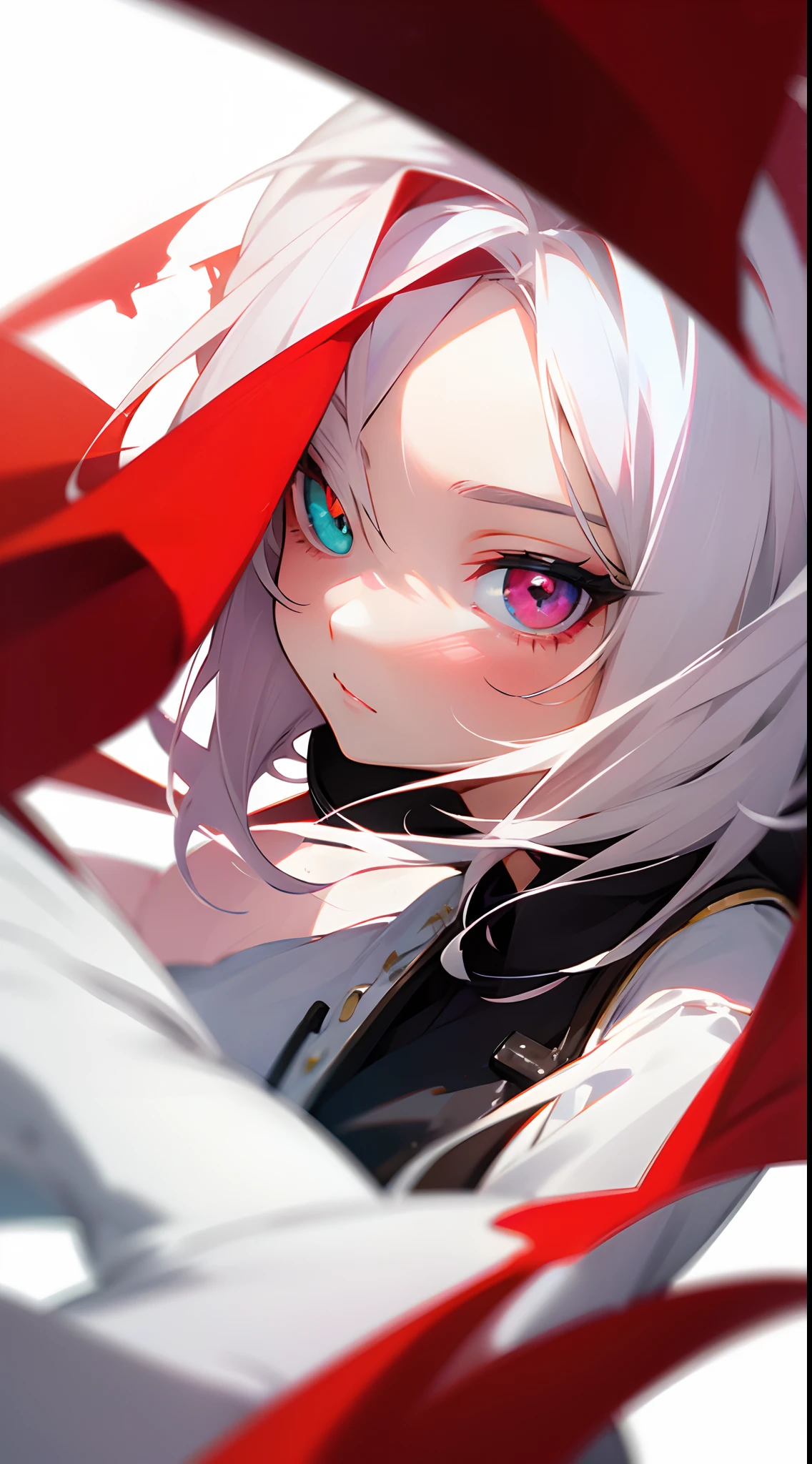 Heterochromia, (red right eye and white left eye), anime girl