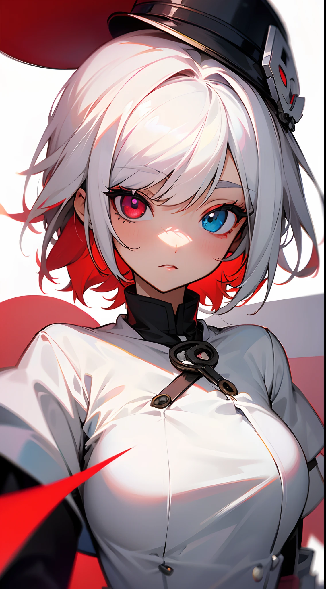 Heterochromia, (red right eye and white left eye), anime girl