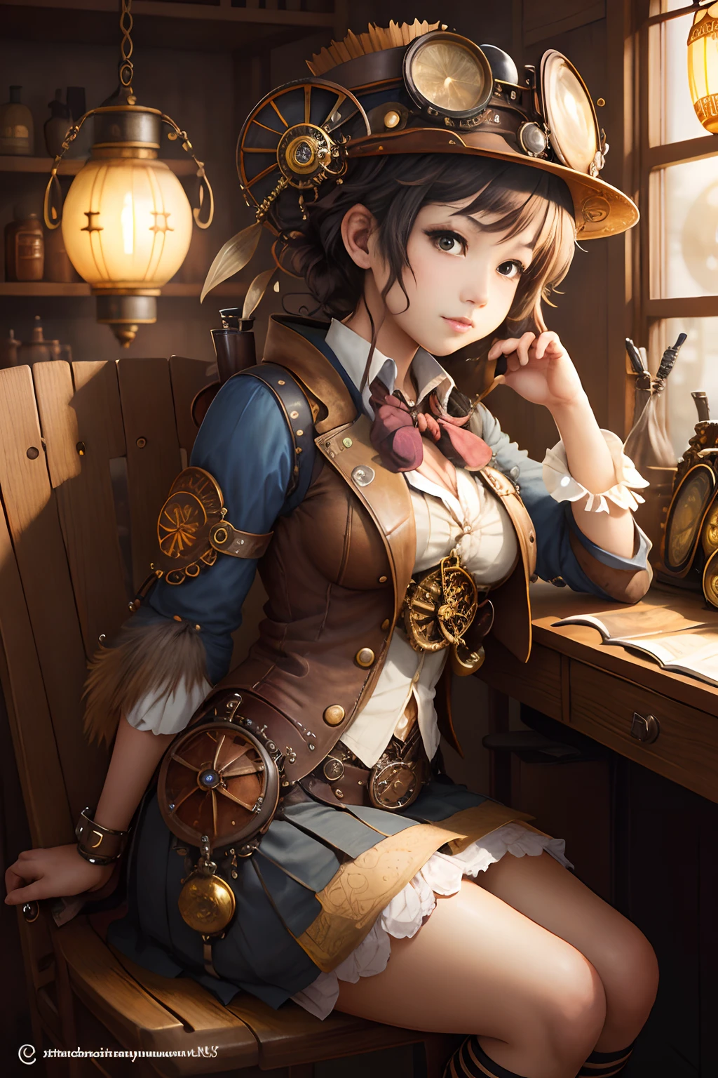 steampunkai。one girls。Japan schoolgirl in steampunk style。