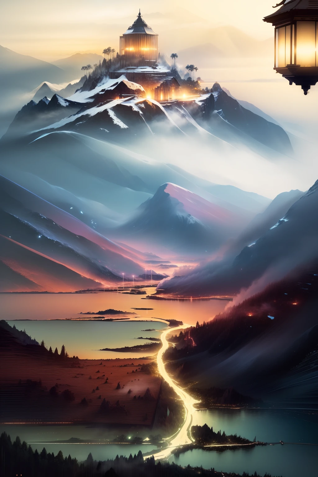 (Masterpiece, Best quality:1.2), (Masterpiece, Best quality:1.2), landscape, Bird's eye view, Tropical mountains, Scenic indigo accent, mito, Cinematic,Detailed, Atmospheric,The light from the back window is backlighted,Epic, Cinematic, Tingting art, Matte painting, Beautiful scenery, Realistic lighting, Masterpiece, High quality, Beautiful graphics, High detail, Ultra detailed, Cinematic lighting, hdr, ilustration, --V6