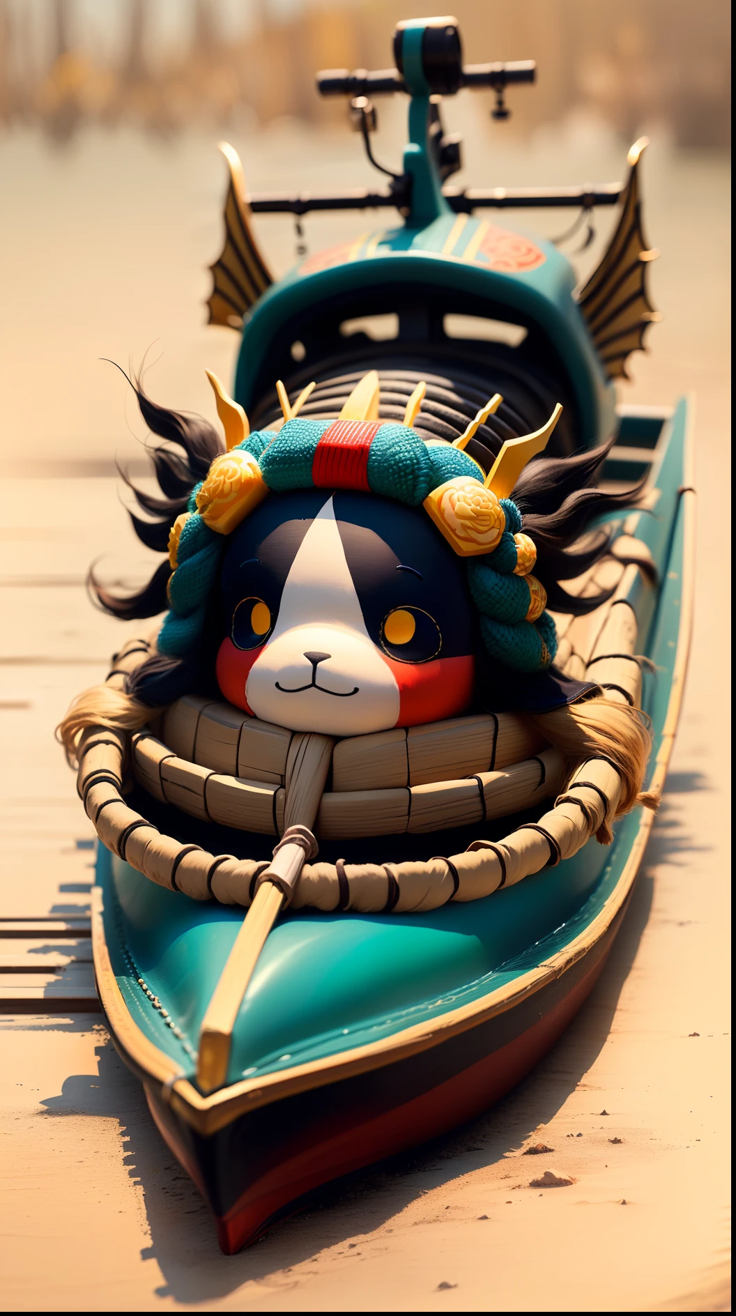 An IP doll with the image of a dragon boat,A combination of classic colors,Traditional cultural style