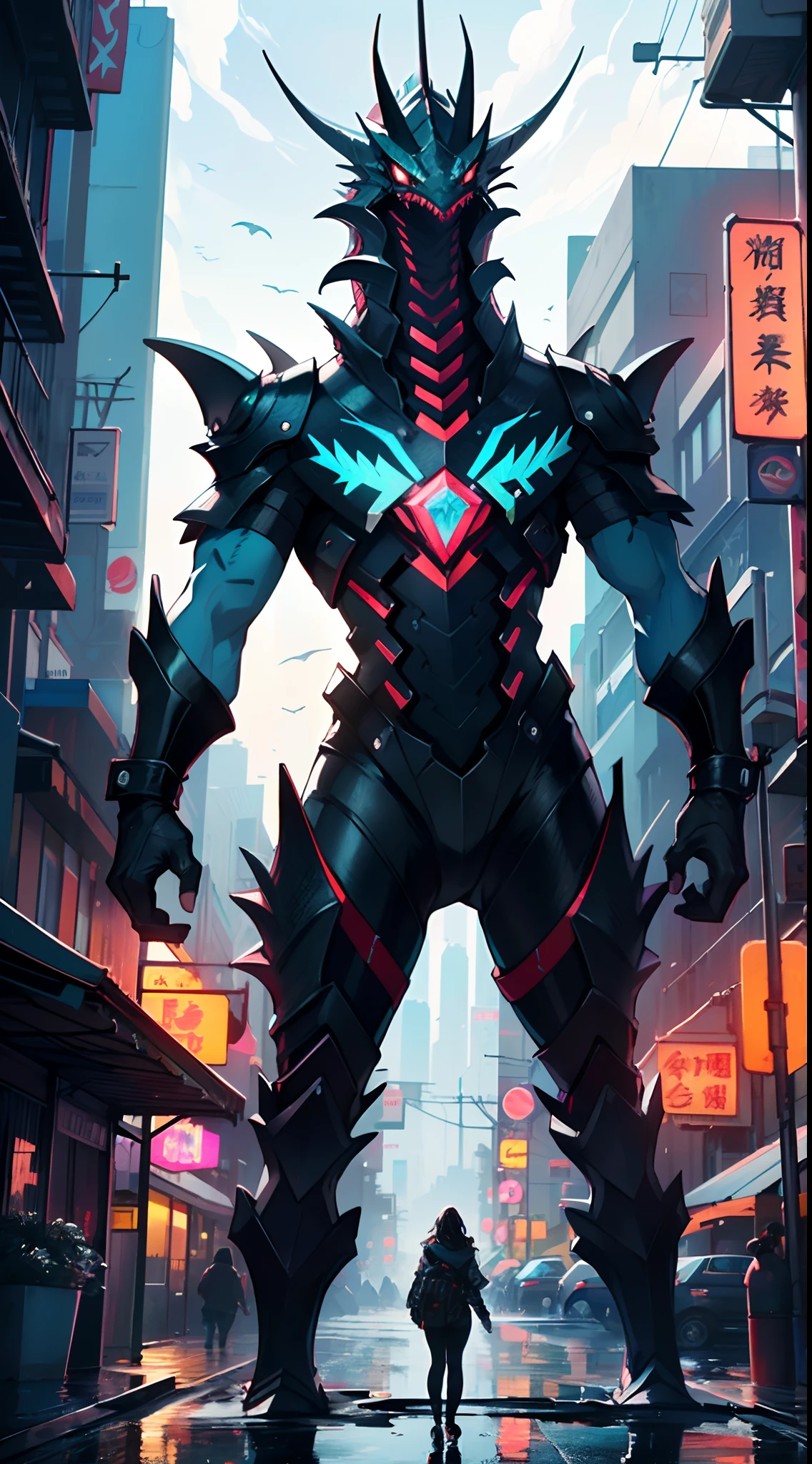 sea dragon, sea monster, leviathan, crystal Chinese dragon,((shark headed dragon)),
wild sea dragon,angry,
((no human)),1 Animal, protective wild, Tall, Mysterious,wild,
the target is the sea dragon,
(dynamic pose:1.0),solo focus,(centered,scale to fit dimensions,Rule of thirds),
cyberpunk city by the ocean at night, with bright neon signs and dark stormy clouds and puddles, scenery:1.25,
artistic photography,(photography taken by sldr),highres, sharp focus, (ultra detailed, extremely detailed), (photorealistic artwork:1.37),(extremely detailed CG unity 8k wallpaper),((synthwave background theme)),(((vibrant colors))),(intricate background),(masterpiece),(best quality),