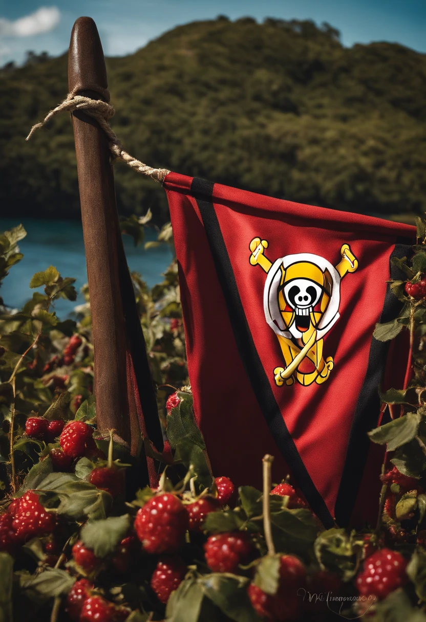 Crie uma bandeira pirata, Of a spear sticking a bag of Berries(Moeda do mundo de one piece)