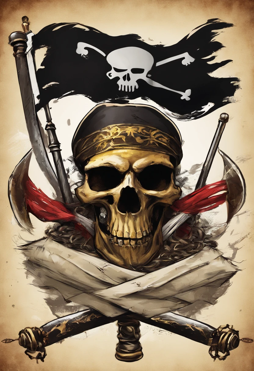 Pirate flag with a two spears piercing a bag of money