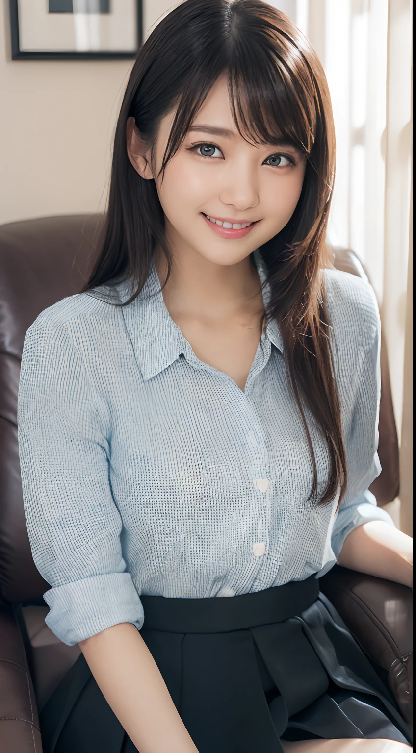 bright表情、Realistic:1.32、Highest quality、超A high resolution、最も美しい日本のgirlの写真、Cute and beautiful face details、Small face、美しいbangs、、Shine, fair, Shine肌、Hair gets tangled in the face、(girl1Only people:1.3)、顔まで伸びるbangs、bangs、Hair between the eyes、Attractive brown silky hair、bright、彼女の澄んだ瞳は魅力的にShine、Cute pose、Highest quality、((世界一可愛いgirl))、Japanese、((Summer School Uniform:1.3))、((Upper Bodyは裸:1.3))、(Low waist pleated mini skirt)、Newest Brands、(ponytail:1.3)、(Thin ribbon)、Nice and cute、An innocent smile、nice smile、Cleavage、(Big Breasts:1.3)、(Show erect nipples:1.5)、Brown Hair、Tight waist、Beautiful eyes in every detail、View your viewers、Upper Body、Face close-up、Front view、bedroom
