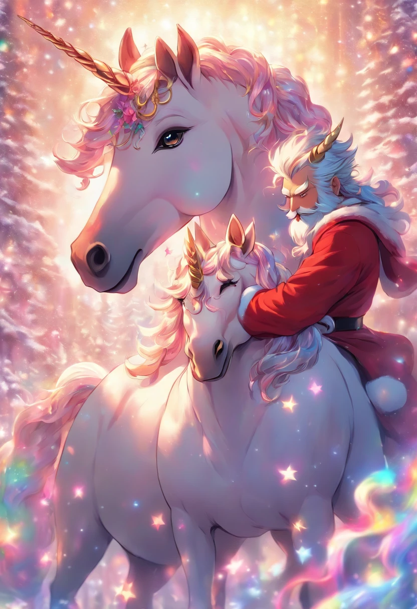 Picture Santa and the unicorn side by side, perhaps with Santa’s arm around the unicorn’s neck in a friendly gesture.