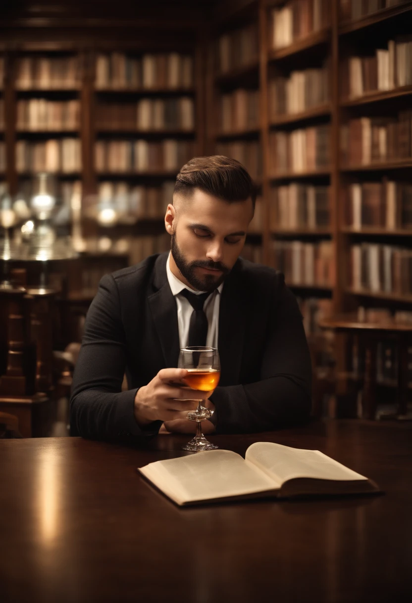 Cameron monaghan jeremiah valeska Gotham series with brown suit and glasses drinking whiskey and looking at his black leather diary written Joker