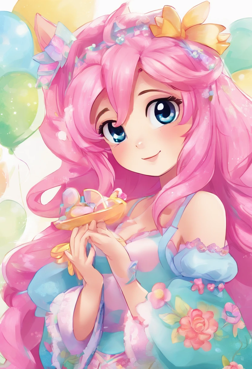 cartoony,Fluttershy,adorable,cartoon,magenta,soft pastel colors,bright and vibrant,baby blue lingerie,pink hair,shy expression,kind eyes,shy smile,small wings,peaceful and serene background,whimsical artwork,artistic strokes,stylized details,clear outline,dreamlike atmosphere,pleasant lighting,soft and warm shadows, cute pony girl, my little pony, pegasus.
