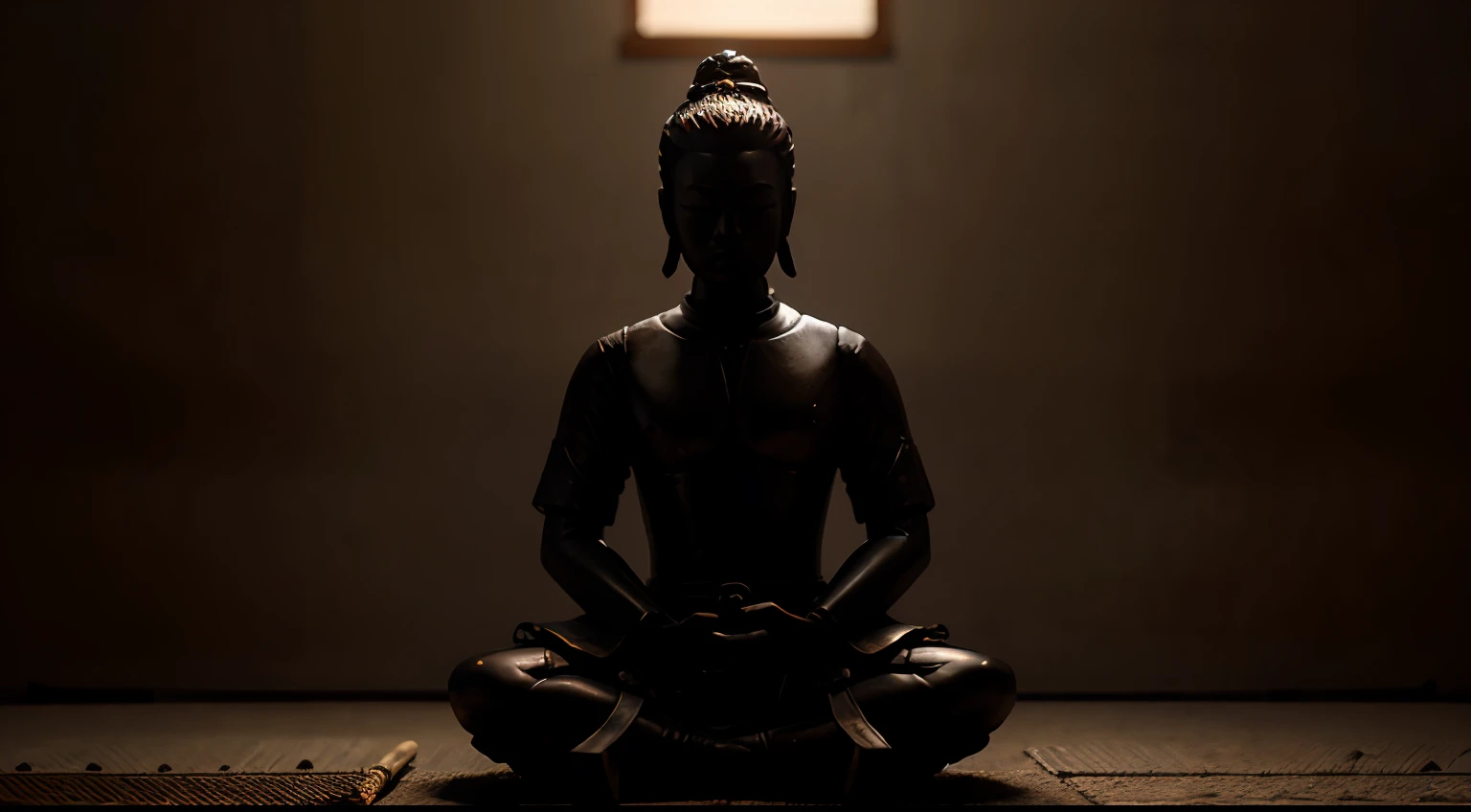 Samurai statue meditating alone
