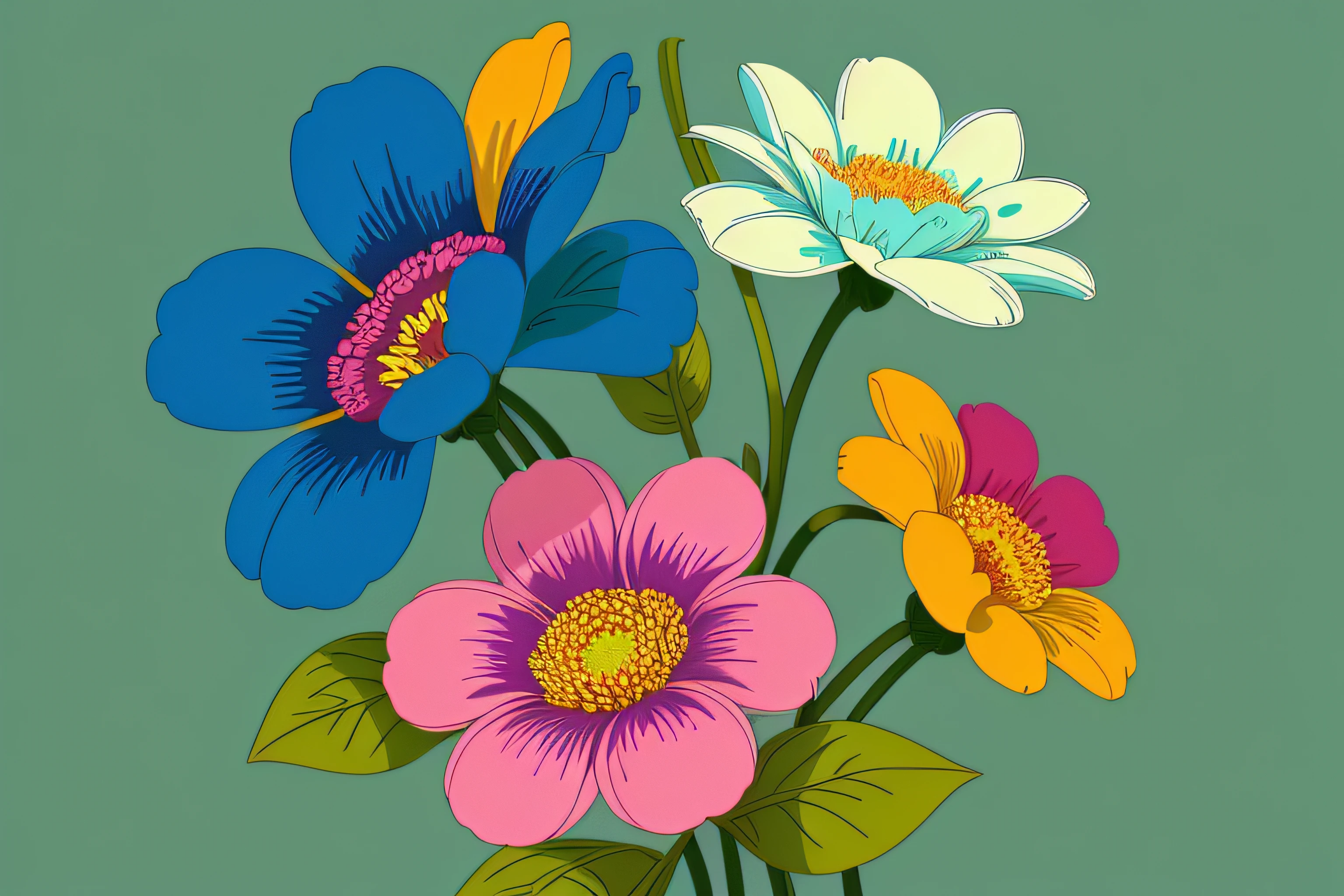 Aesthetic flowers, retro design pattern, multicolored, ((simple)), ((flowers do not protrude from the edges)).