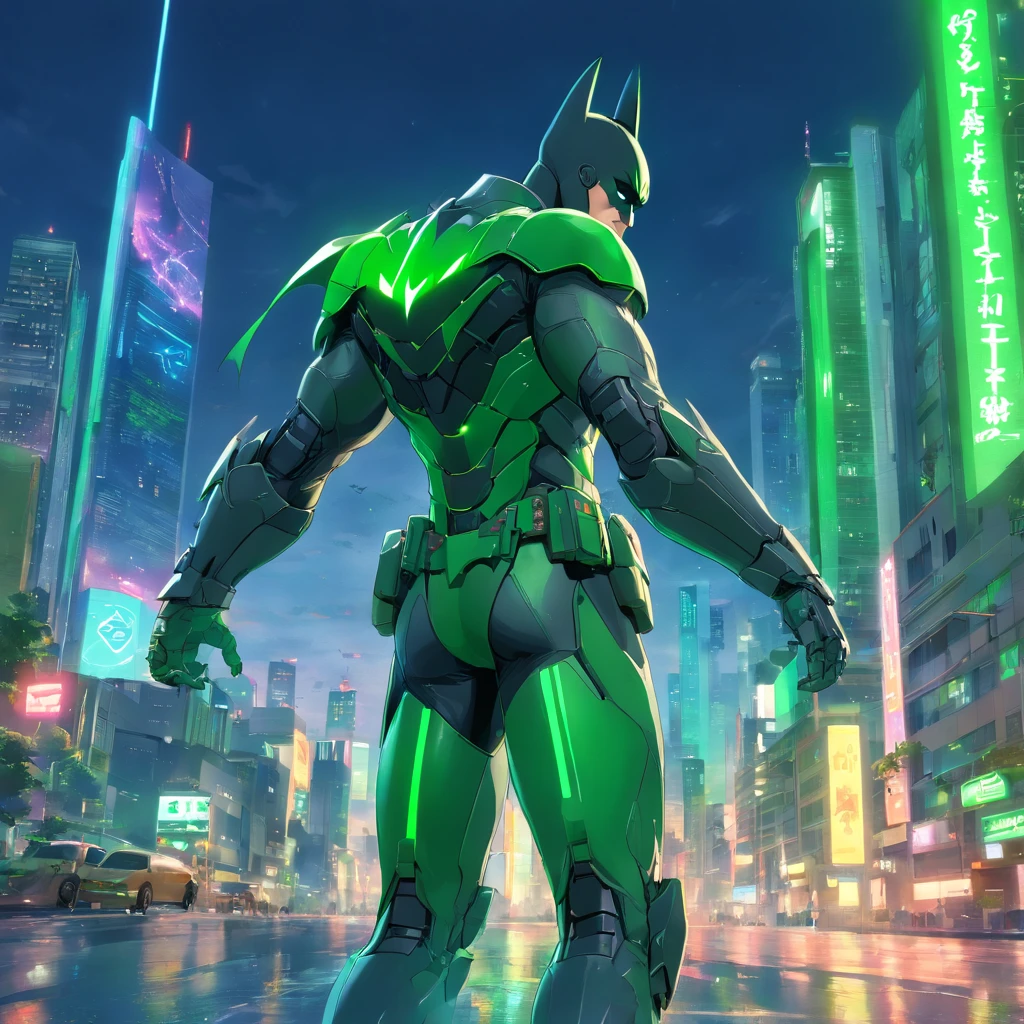 um batman. Verde Em varias. cores. Realistic in an advanced cybernetic suit