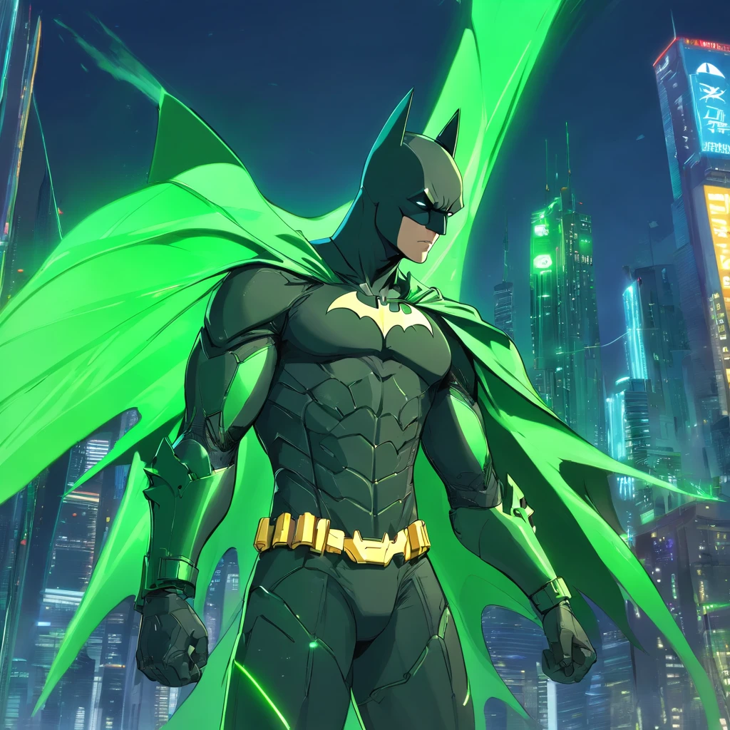 um batman. Verde Em varias. cores. Realistic in an advanced cybernetic suit