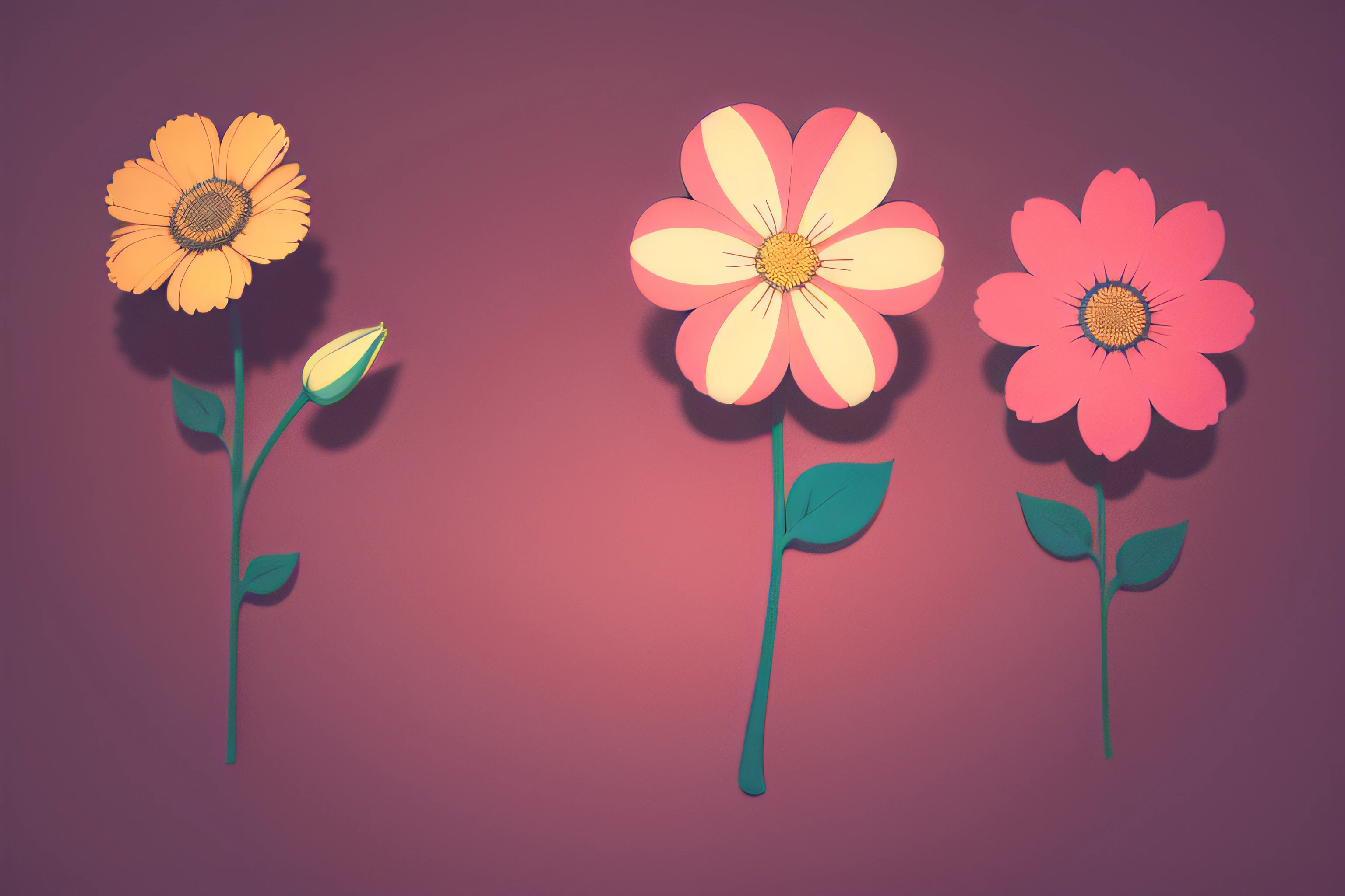 Aesthetic flowers, retro design pattern, multicolored, ((simple)), ((flowers do not protrude from the edges)).