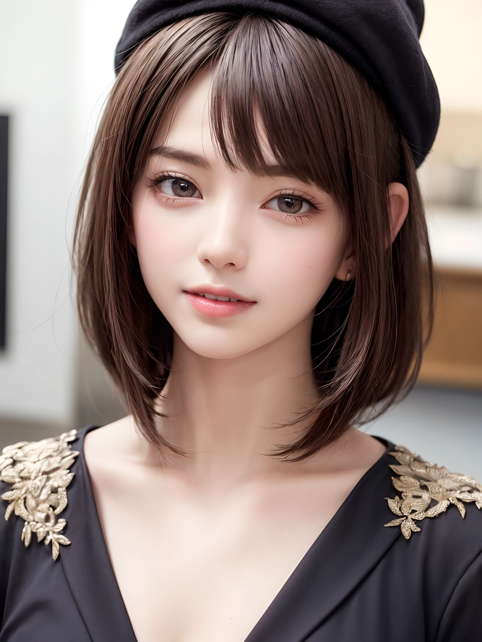 Photorealistic、Highest quality、Highest quality、masterpiece、Ultra-high resolution、Raw photo、Realistic、Bright lighting、Face Light、Smooth Professional Lighting、Looking at the camera、alone、Adult women、Beautiful woman、Super Beauty、Realistic肌、Moisturized Skin、Realistic eyes and faces、Perfect model body shape、Beautiful Eyes、Big eyes、Inconspicuous tear bags、slim、Big Breasts、No bra、No makeup、Very short hair、Black Hair、Black Eye、looks fun、The ears are hidden in the hair、Red jacket、White shirt、blazer、tie、