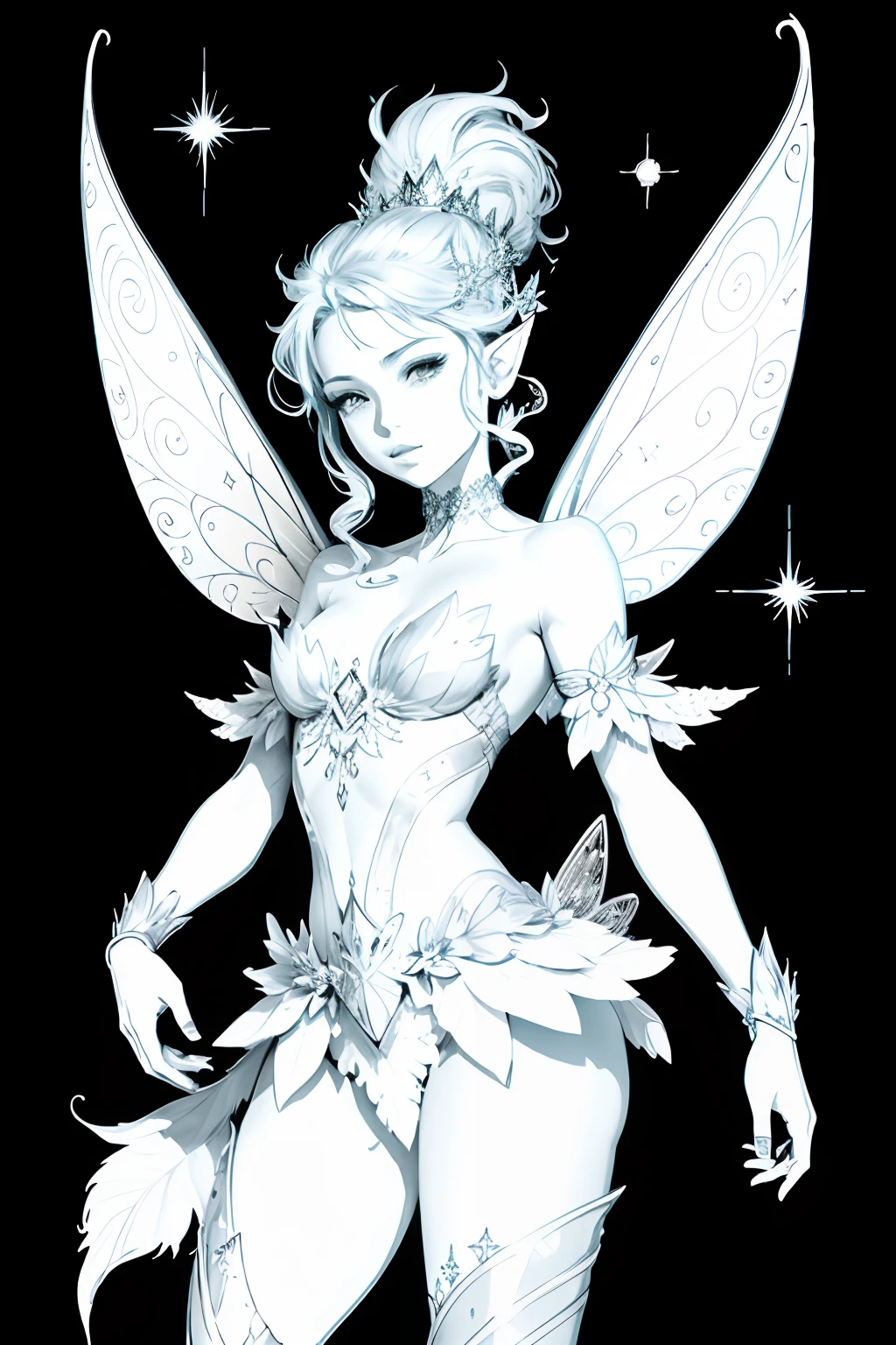 Simple line drawing of a sparkly fairy