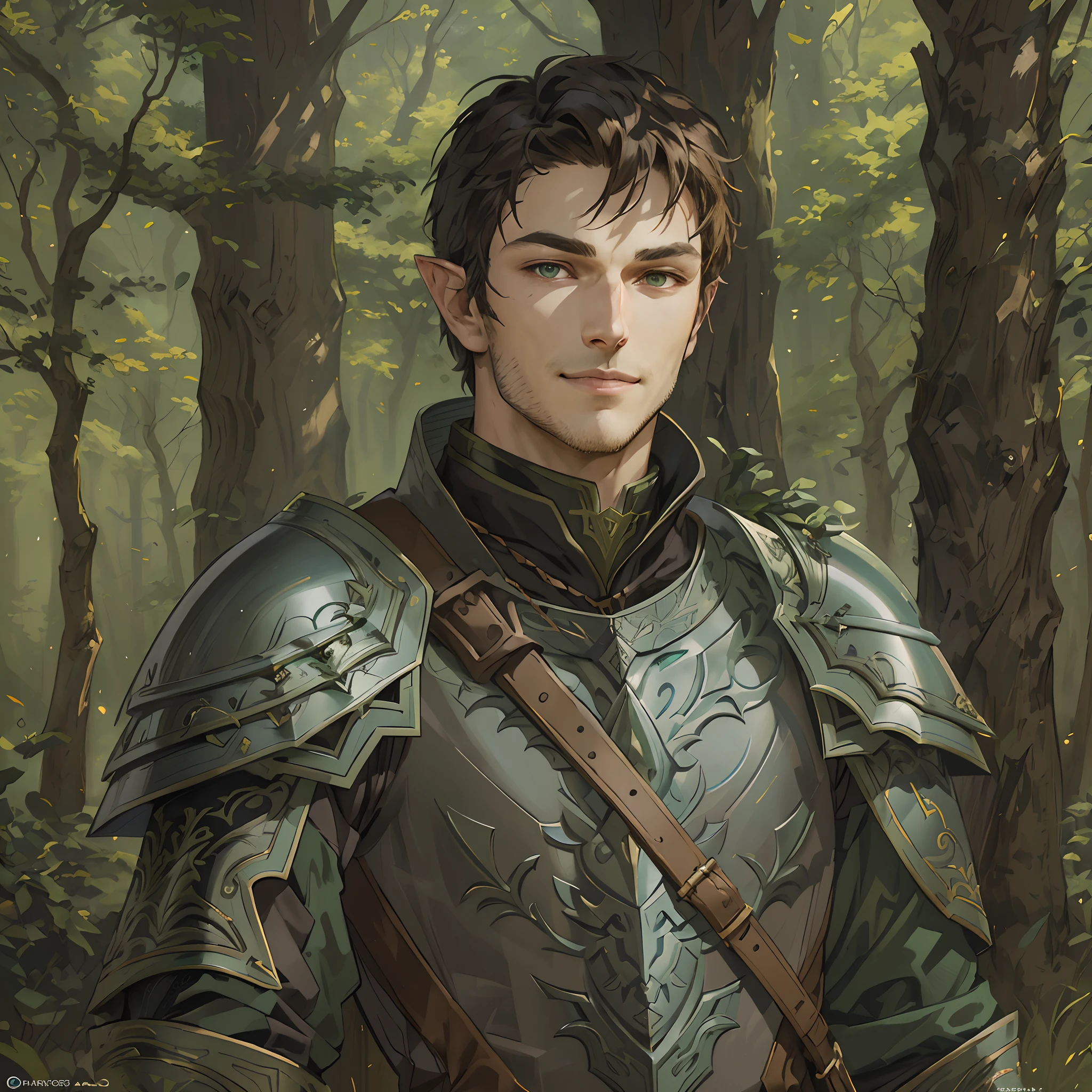 there is a man in armor standing in the woods, a portrait of a male rogue, handsome guy in dungeons and dragons art, rugged male, male human rogue, a male human, casimir art, portrait of a forest rogue, fantasy male portrait, a human male rogue, highly detailed exquisite fanart, fantasy art smug smile man, detailed character portrait