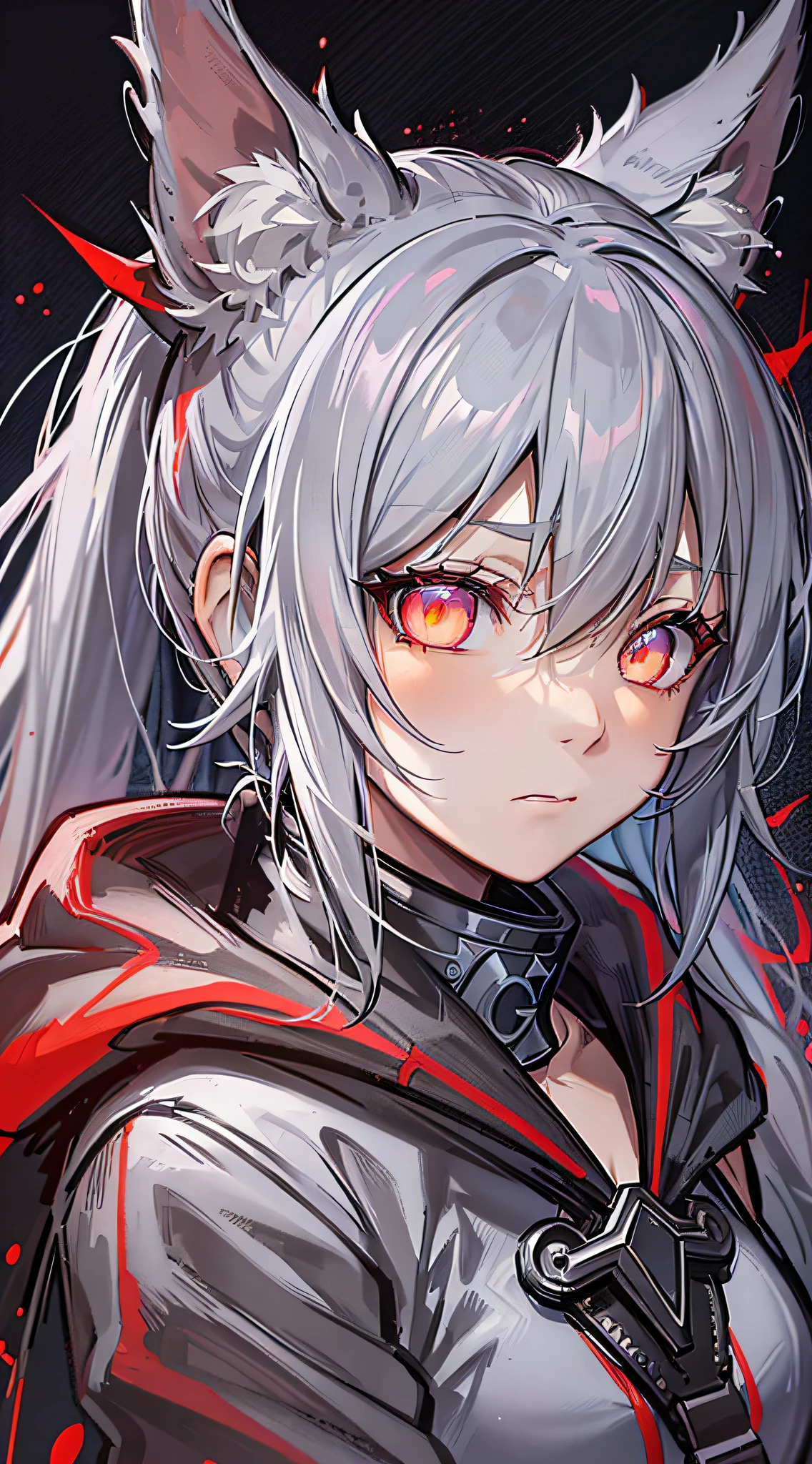 Japanese girl half-closed red eyes Gray Hair Black Dress Confused eyes