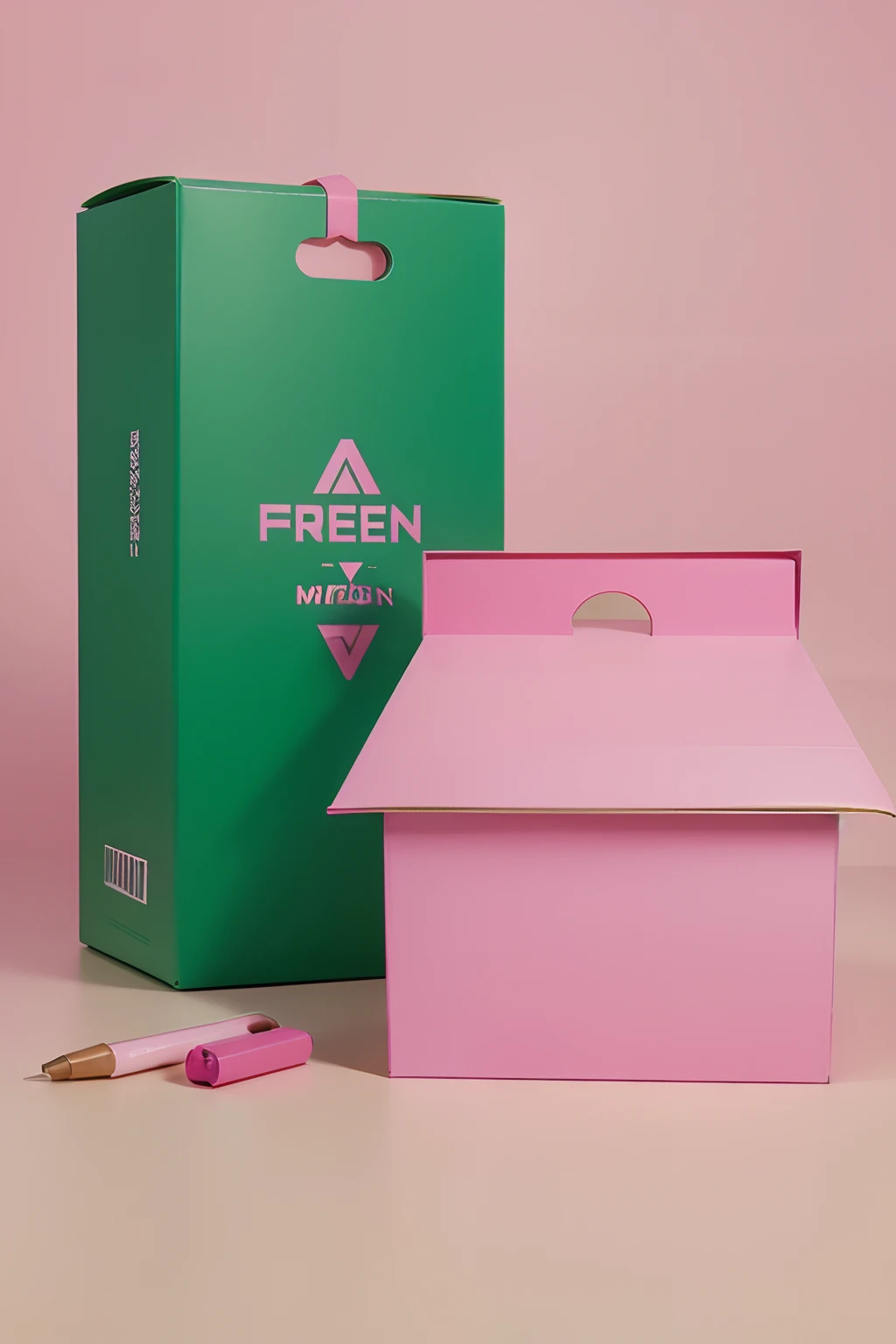 Design a box,The color is pink with green,The logo is MXXXXK
