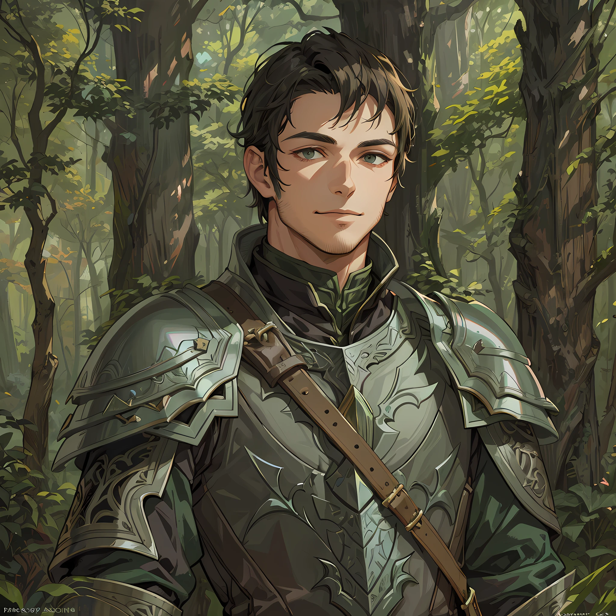 there is a man in armor standing in the woods, a portrait of a male rogue, handsome guy in dungeons and dragons art, rugged male, male human rogue, a male human, casimir art, portrait of a forest rogue, fantasy male portrait, a human male rogue, highly detailed exquisite fanart, fantasy art smug smile man, detailed character portrait