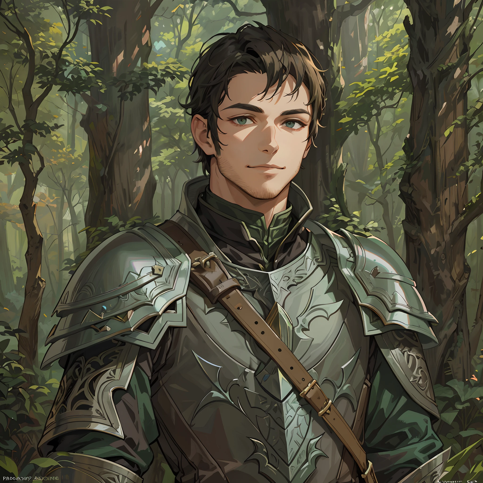 there is a man in armor standing in the woods, a portrait of a male rogue, handsome guy in dungeons and dragons art, rugged male, male human rogue, a male human, casimir art, portrait of a forest rogue, fantasy male portrait, a human male rogue, highly detailed exquisite fanart, fantasy art smug smile man, detailed character portrait