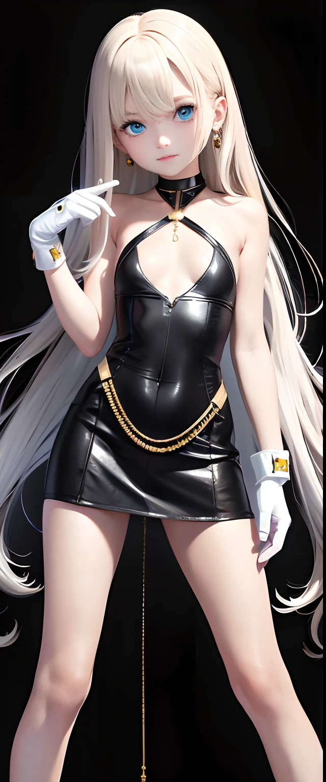 optimum,tmasterpiece,A high resolution,best qualtiy,hyper HD,super detailing,Award-Awarded,16k,(full bodyesbian),beautiful age girl,whaite hair,Hairline,((Heterochromic pupils)),Hanging eye corners,White skin of the,(small boobs),(Slim body),((Military dress)),ear studs,(neck rings),(Short gloves are as short as half the palm of your hand)