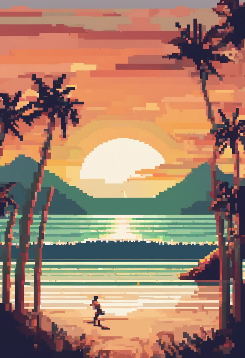 Maresias Beach in Brazil with surfers at sunset