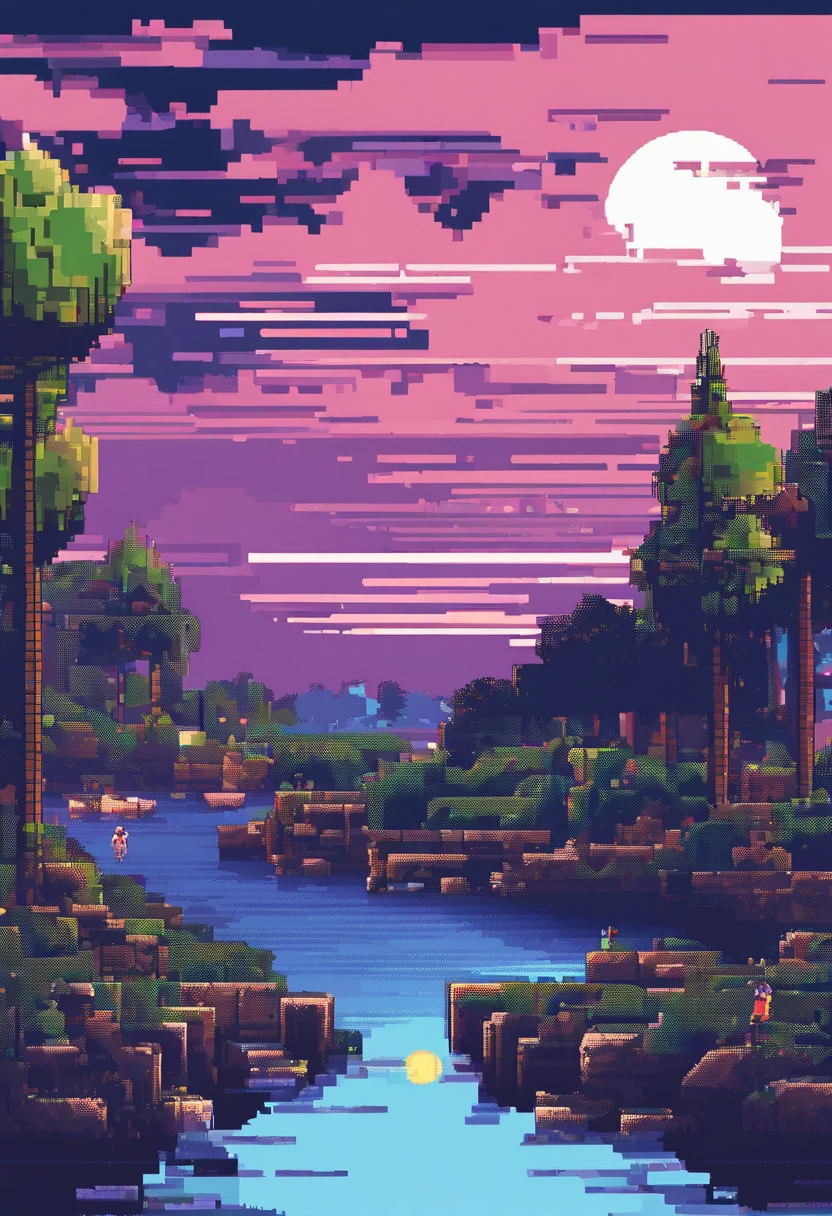UPER Viewing Camera , chip , River, Soft light , a moon, Nuit, Boy , The artwork , masutepiece, Game View, Pixel Perfect