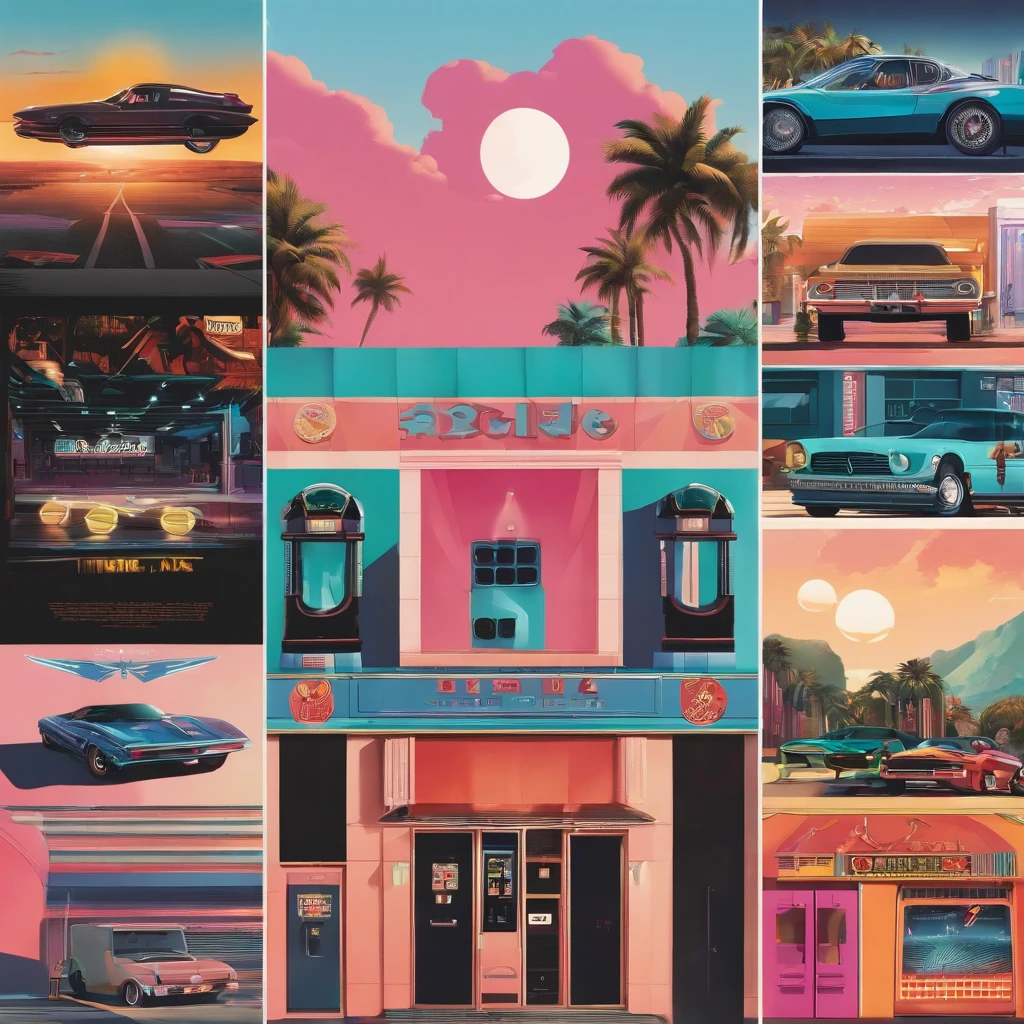 Posters inspired by the aesthetics of the 90s, including anime, arcade, Nostalgic and colorful colors