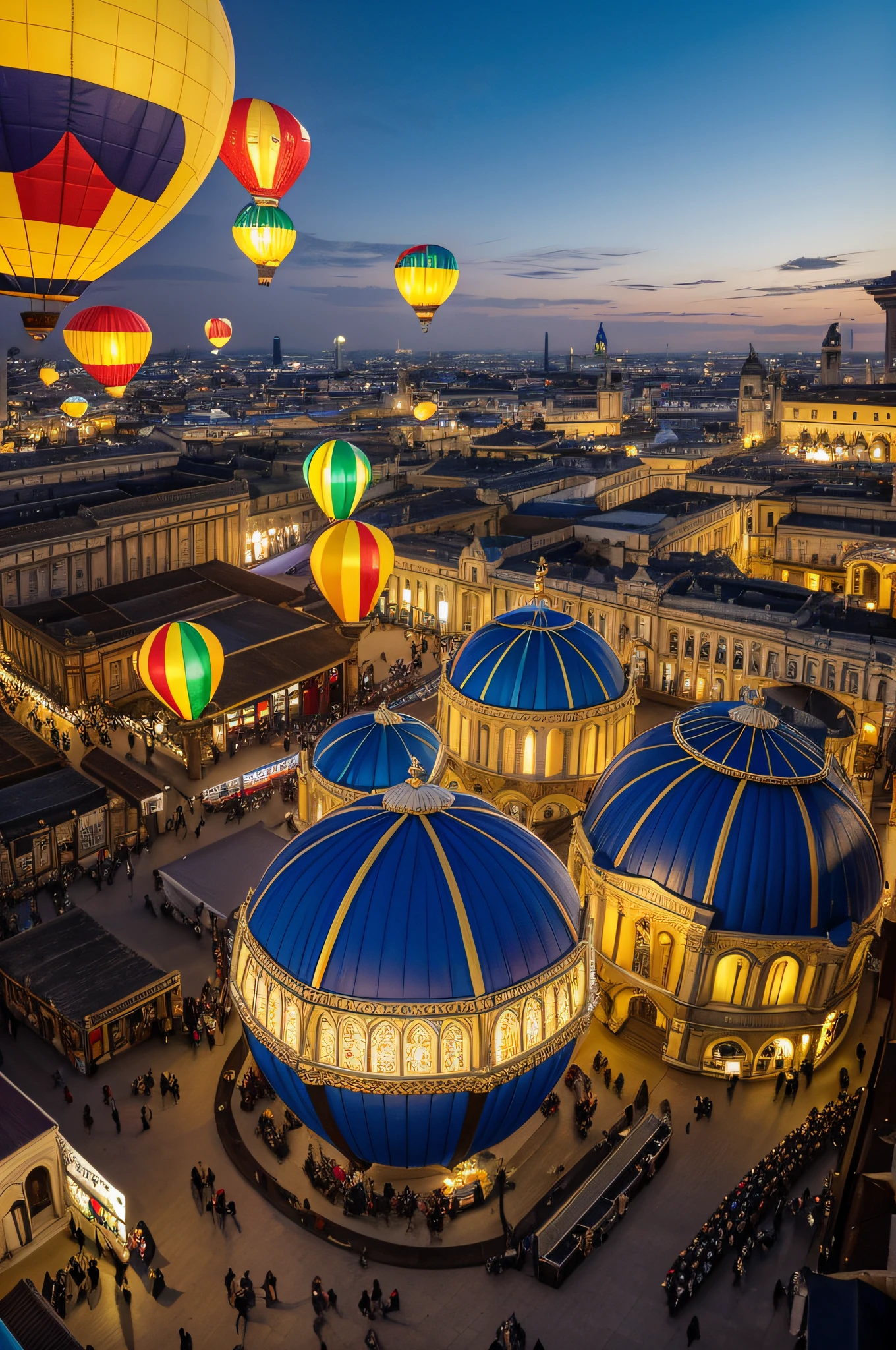 Feira mundial em Londres em 1800, 8k fotografia profissional, cores vibrantes, obra-prima, classic,  arquitetura vitoriana, Globos, festa (vista de longe)