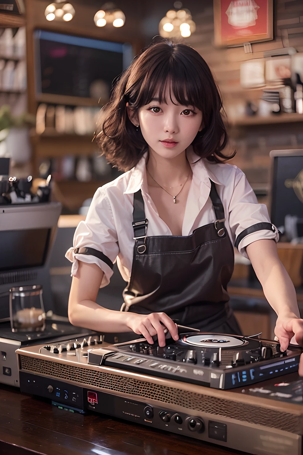 Korean 80's music is served at a coffee shop,She is in charge of the DJ's music.,8K