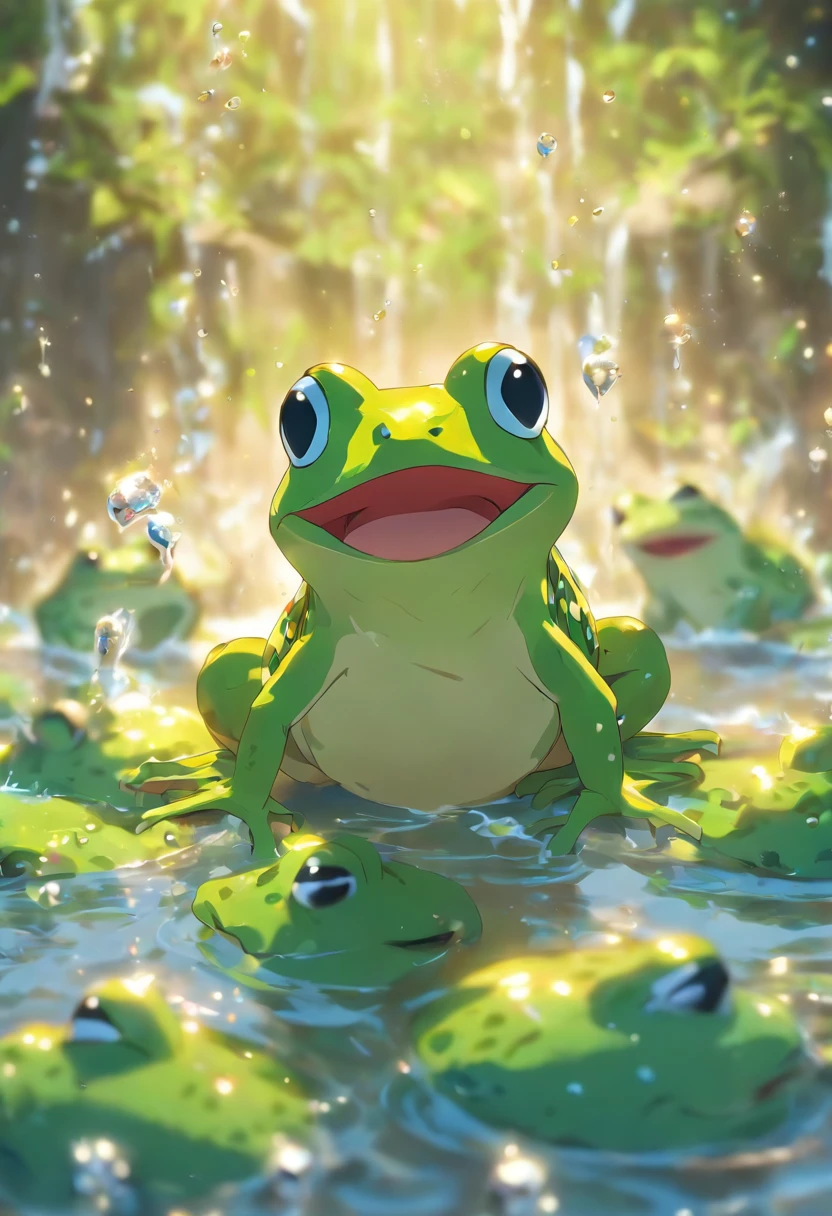 Water spewed by frogs,Best quality, very high resolution, 4K detailed CG, Masterpiece,
