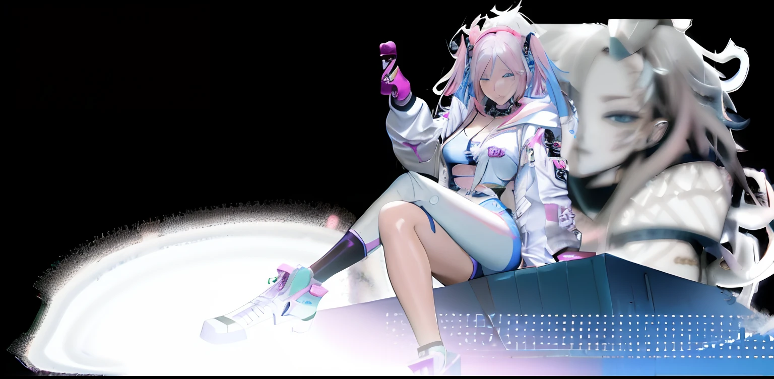 Anime girl sitting in a box with pink hair and white top, Cyberpunk Anime Girl, Digital cyberpunk anime art, cyberpunk anime girl in hoodie, Digital Cyberpunk - Animation Art, Ross Tran Style, Female Cyberpunk Anime Girl, anime style 4 k, Best anime 4K Konachan wallpaper, Anime Cyberpunk Art, anime art wallpaper 8 k, ross tran 8 k