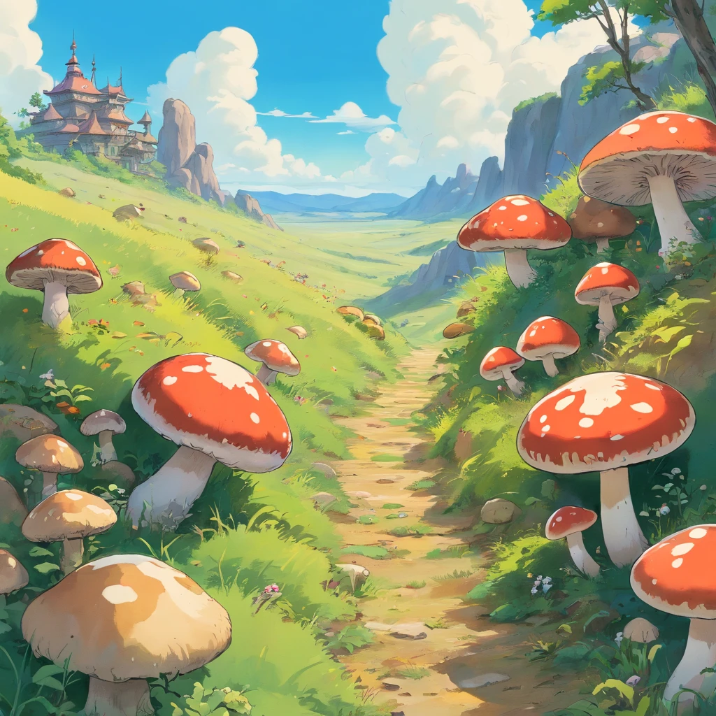 The steppe is overgrown with mushrooms,Close-up