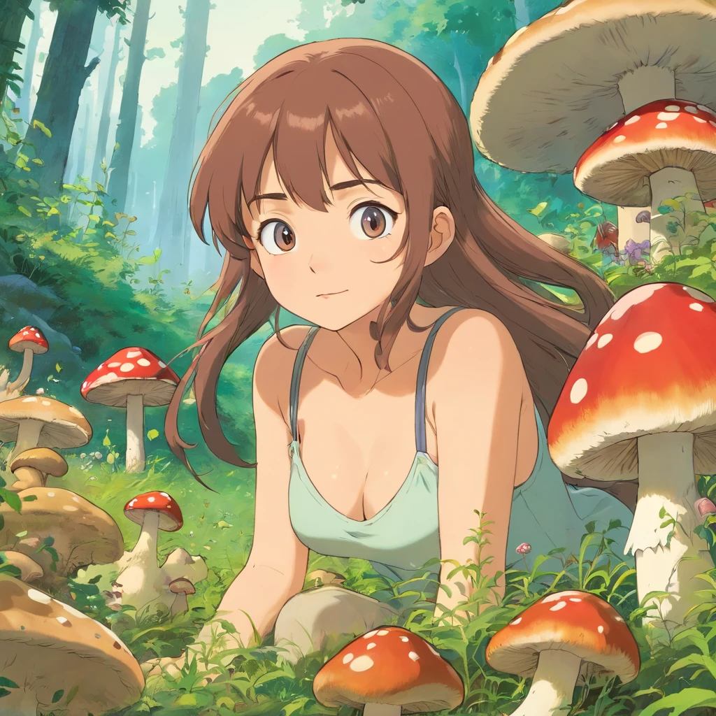 The steppe is overgrown with mushrooms，closeup cleavage，Ants gnaw on mushrooms