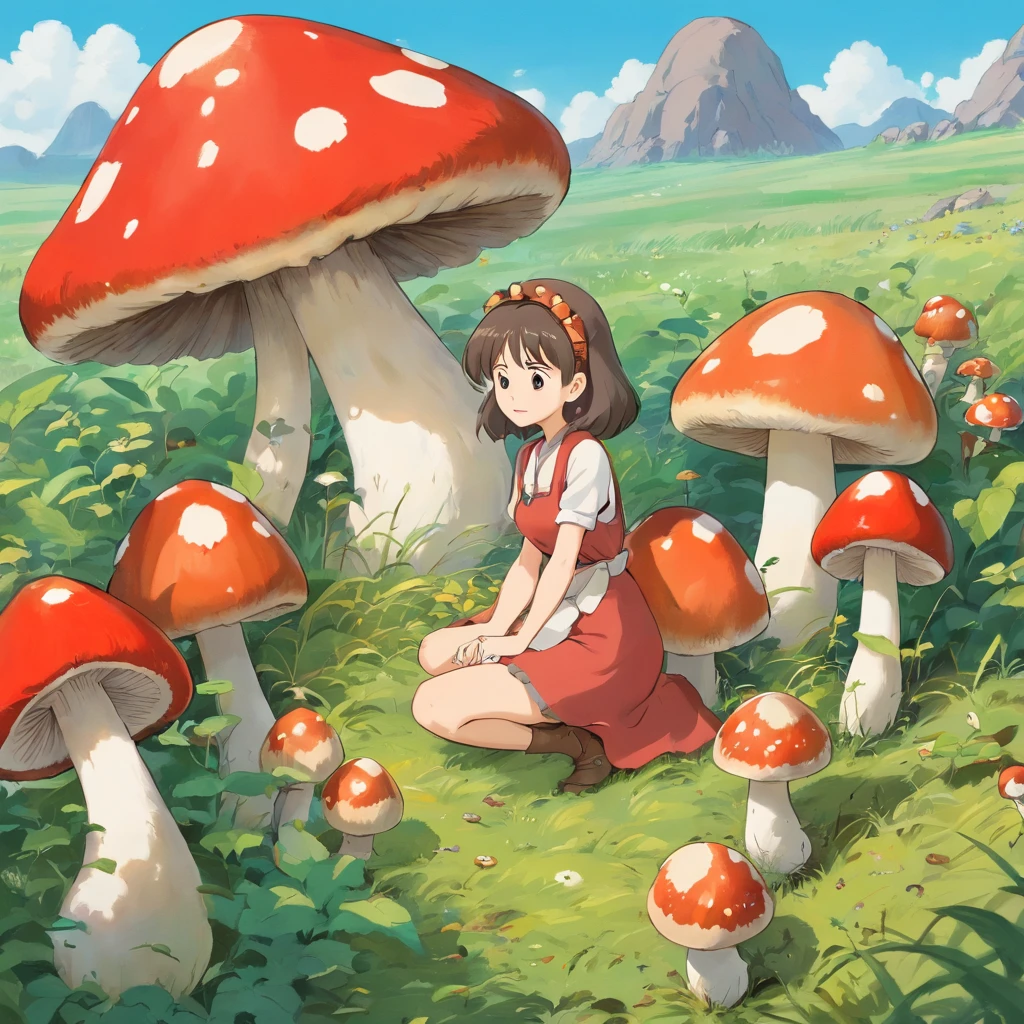 The steppe is overgrown with mushrooms,closeup cleavage,Ants gnaw on mushrooms