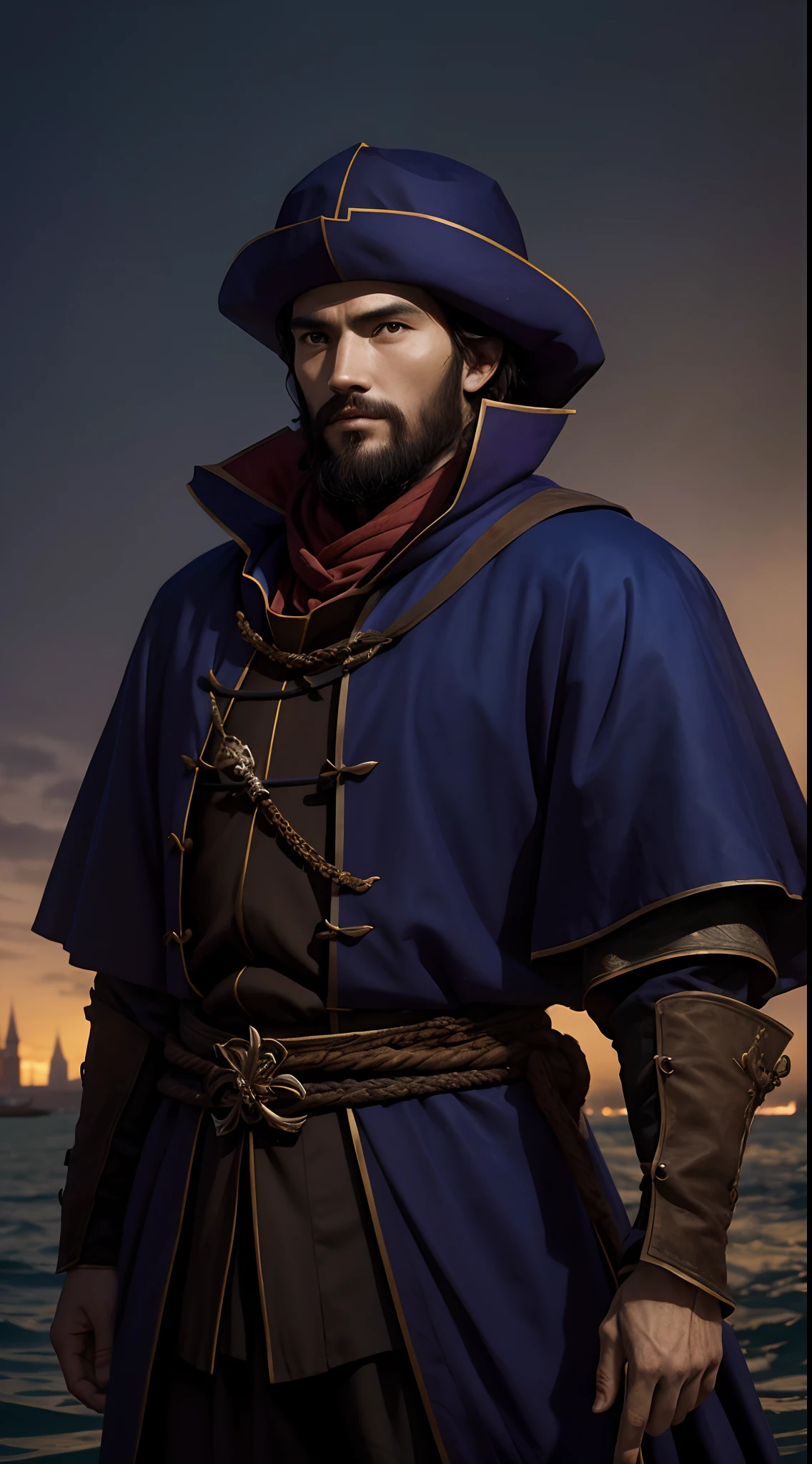 venice man, marco polo, adventurer,13th century,epic , dark background