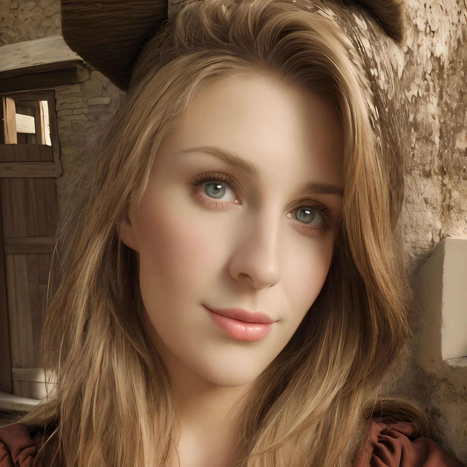 very beautiful woman, dressed as a European peasant