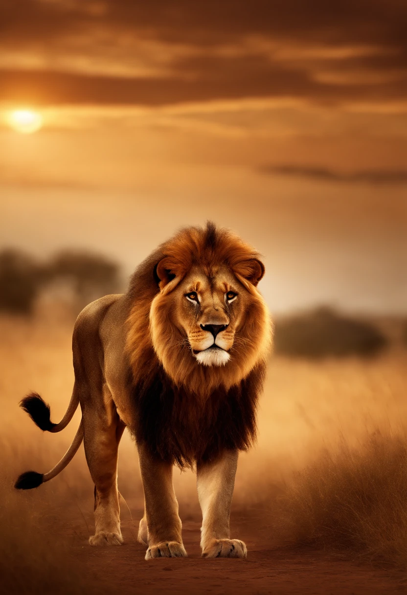 Create a Leo illustration, The Brave Lion, the main character of the story. Draw a young and friendly lion with a golden mane, Standing on the African savannah with a determined look
