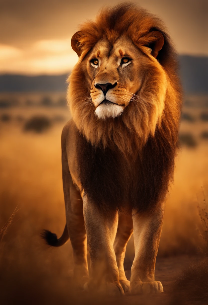Create a Leo illustration, The Brave Lion, the main character of the story. Draw a young and friendly lion with a golden mane, Standing on the African savannah with a determined look