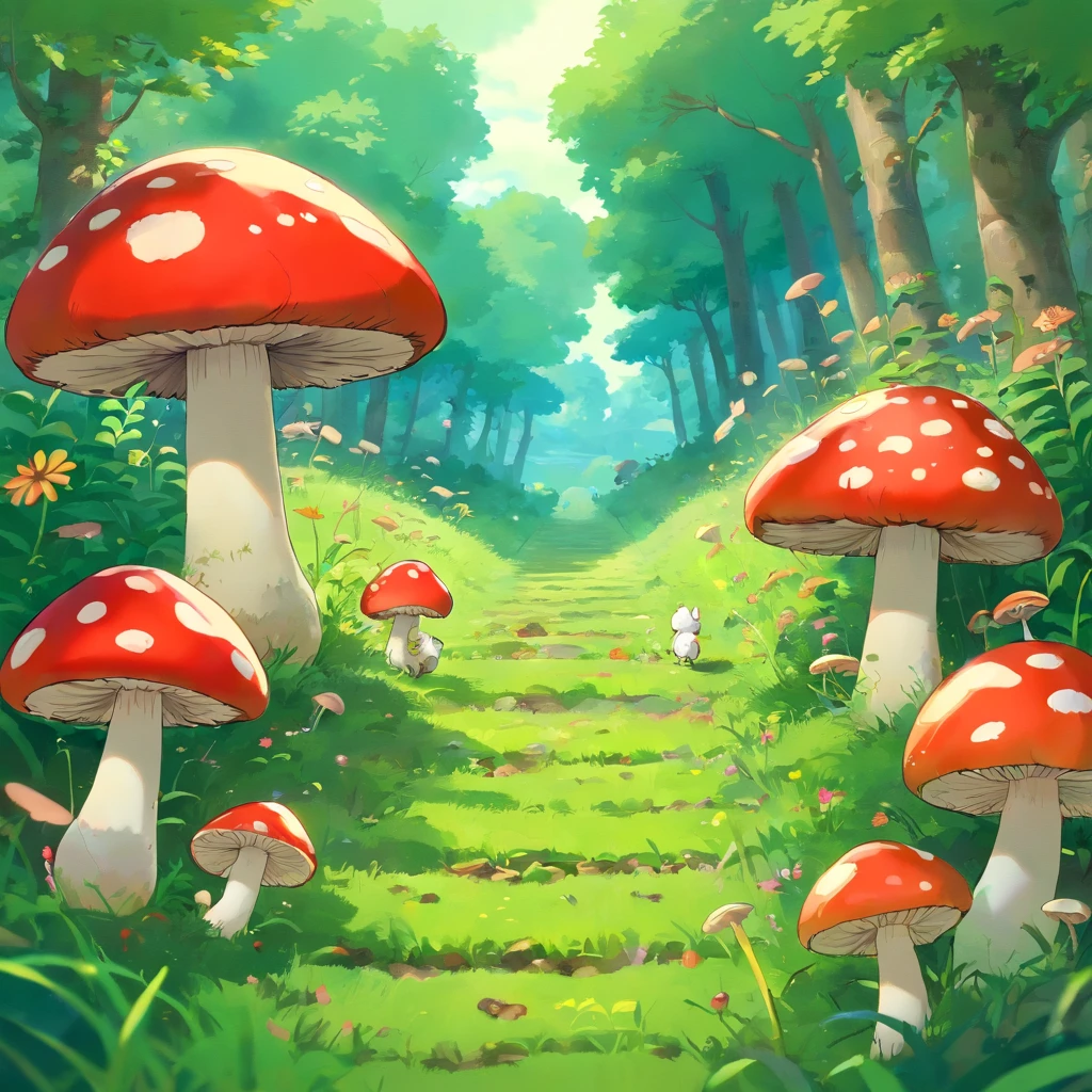 The green meadows are covered with mushrooms,Little ants crawling on the blur