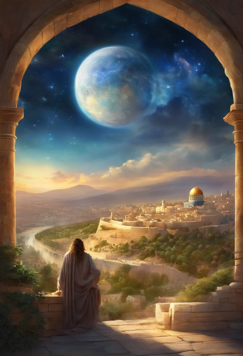 make a picture of the landscape of Jerusalem, in sky, the Star of David and the lion of the tribe of Judah;. em alta qualidade --auto --s2